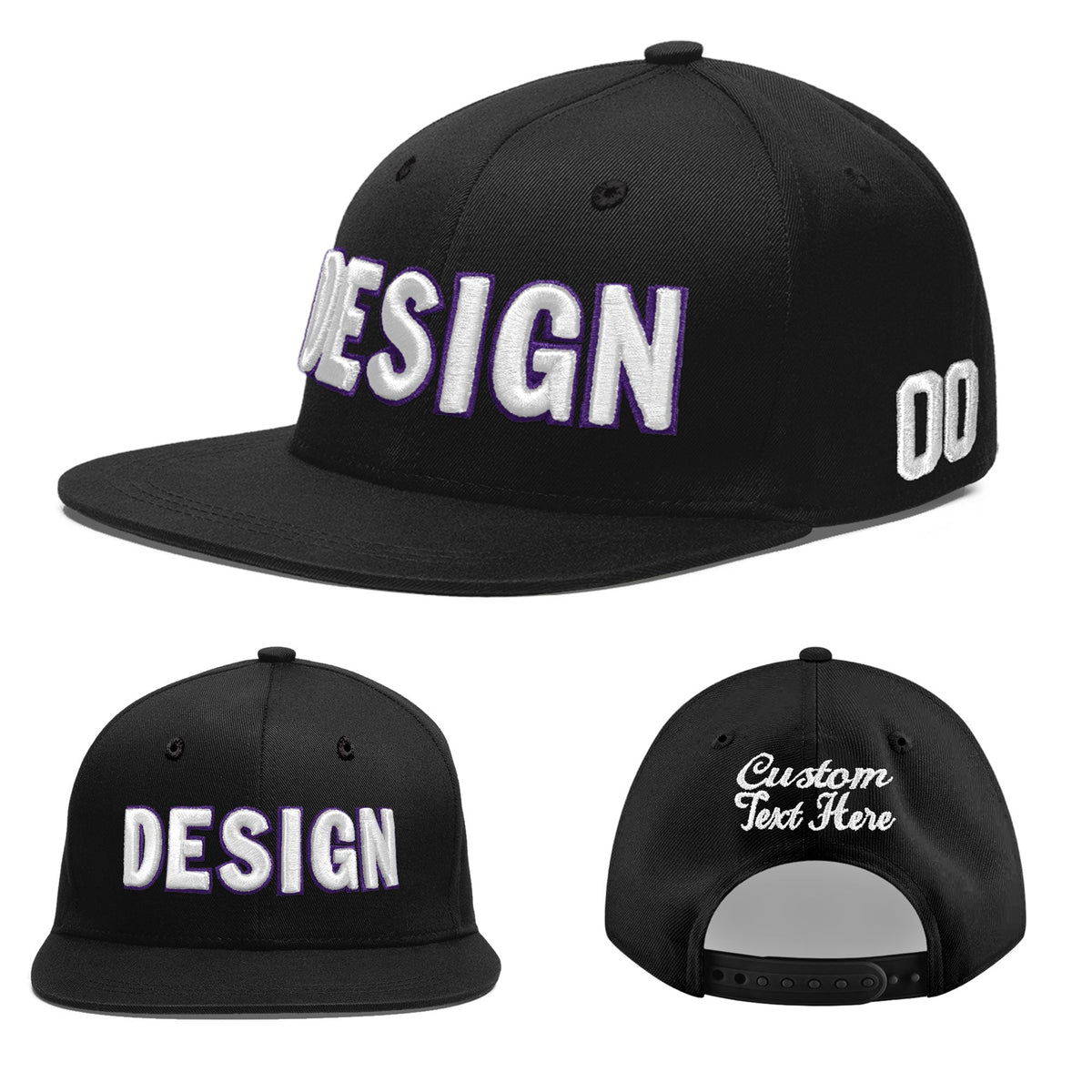 Custom Black 3D Puff Embroidery Flat Embroidery Casual Sport Baseball Cap
