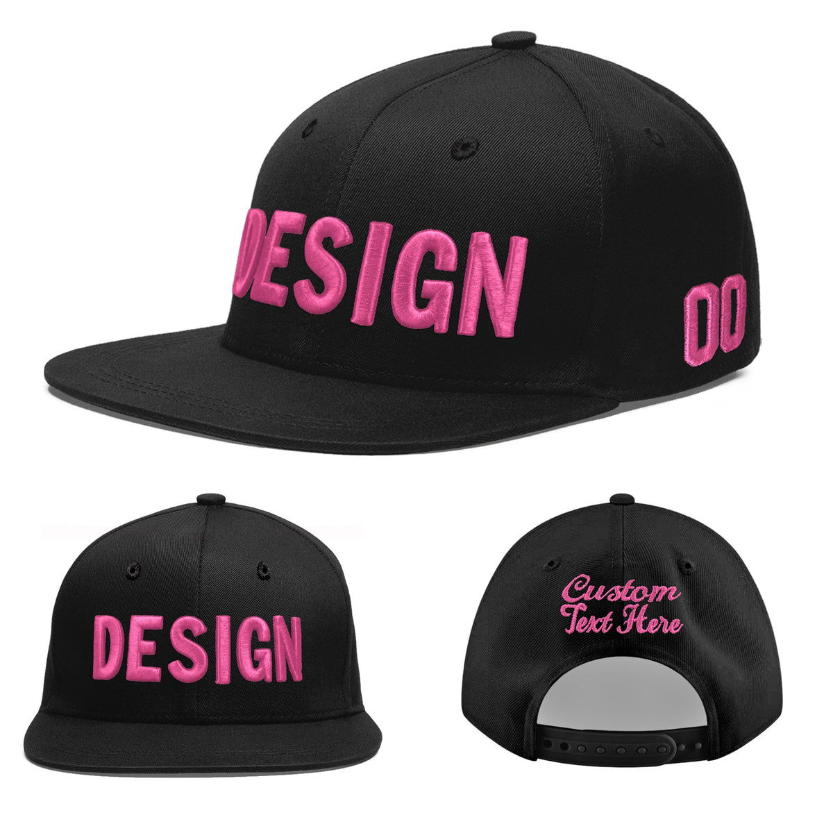 Custom Black 3D Puff Embroidery Flat Embroidery Casual Sport Baseball Cap