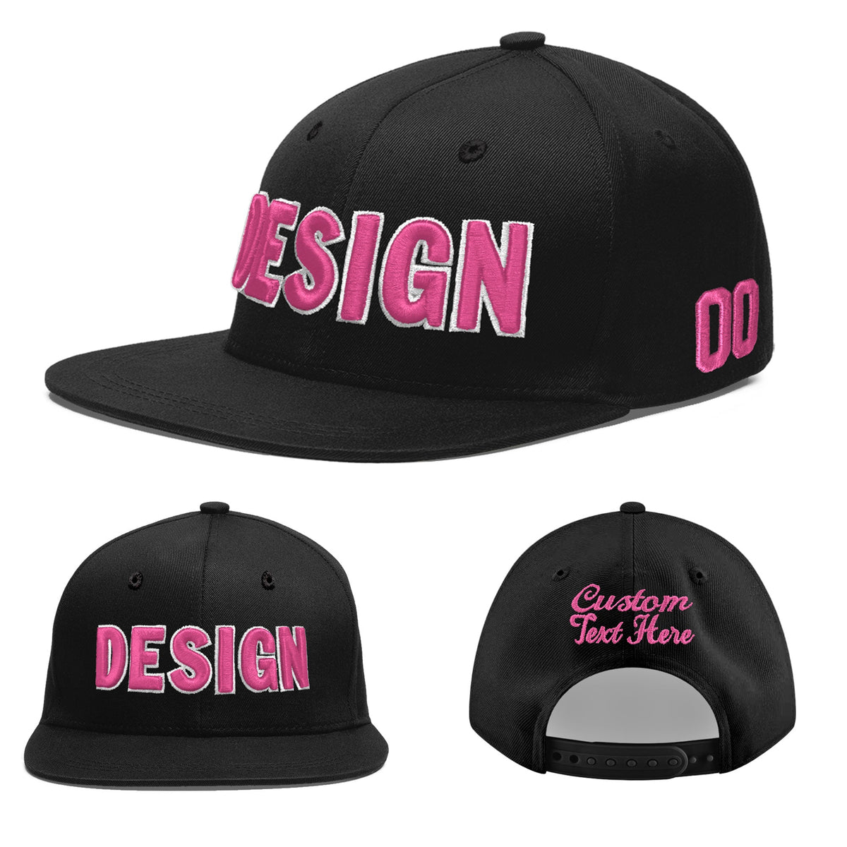 Custom Black 3D Puff Embroidery Flat Embroidery Casual Sport Baseball Cap