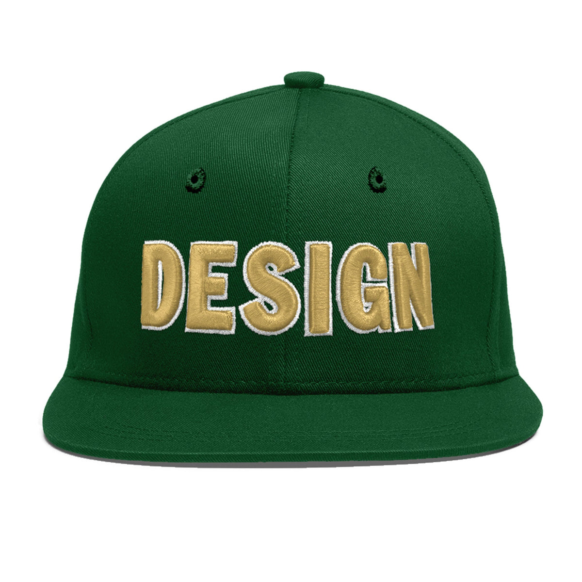Custom Green 3D Puff Embroidery Flat Embroidery Casual Sport Baseball Cap