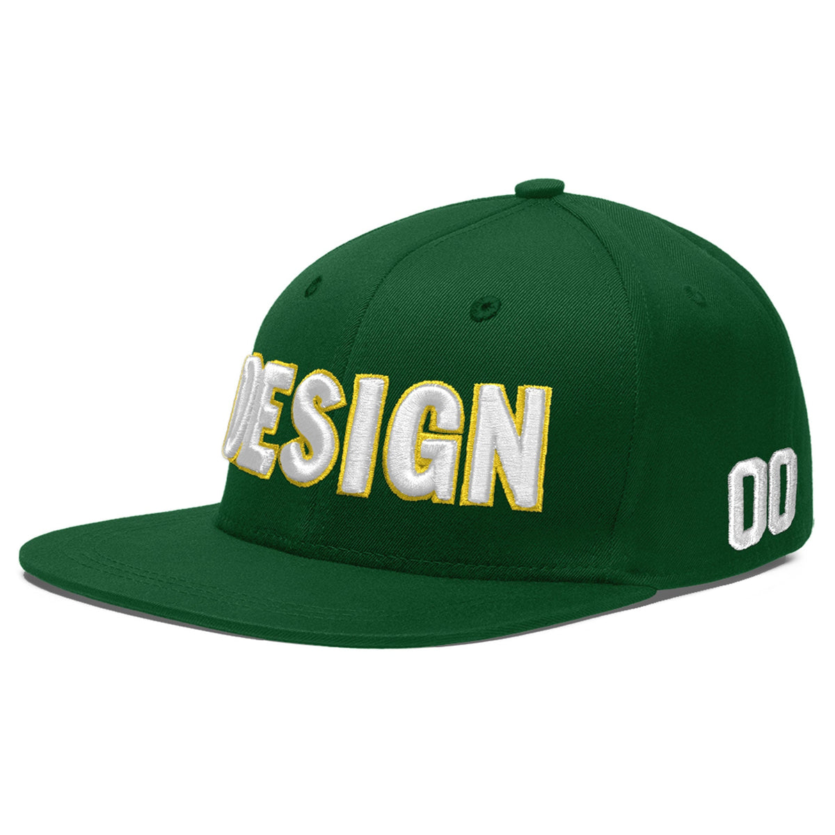 Custom Green 3D Puff Embroidery Flat Embroidery Casual Sport Baseball Cap