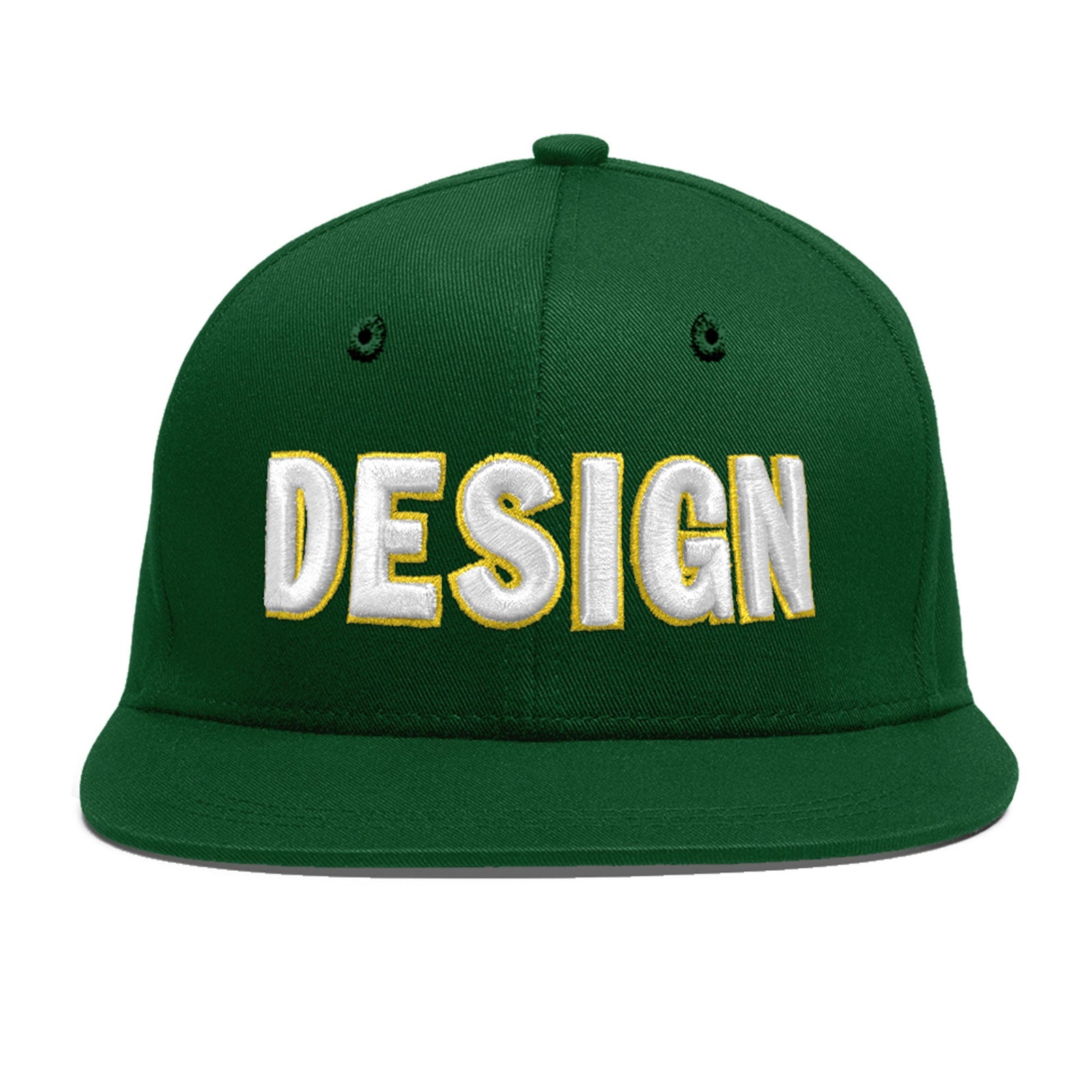 Custom Green 3D Puff Embroidery Flat Embroidery Casual Sport Baseball Cap