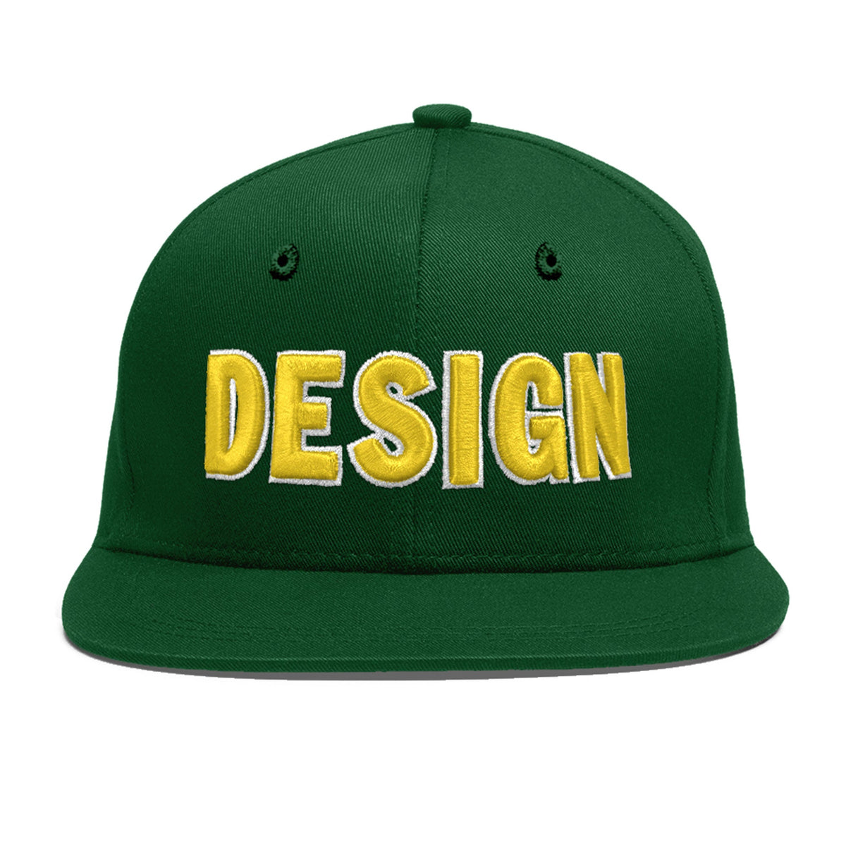 Custom Green 3D Puff Embroidery Flat Embroidery Casual Sport Baseball Cap