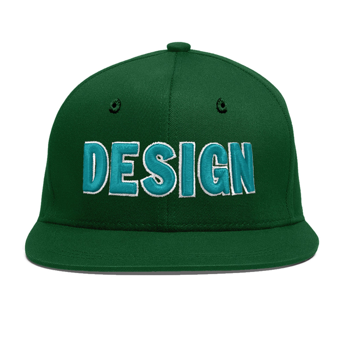 Custom Green 3D Puff Embroidery Flat Embroidery Casual Sport Baseball Cap