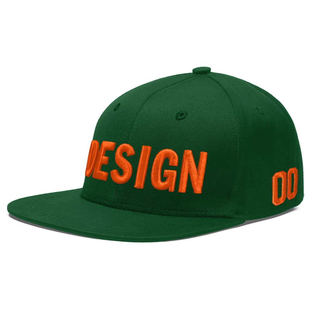 Custom Green 3D Puff Embroidery Flat Embroidery Casual Sport Baseball Cap
