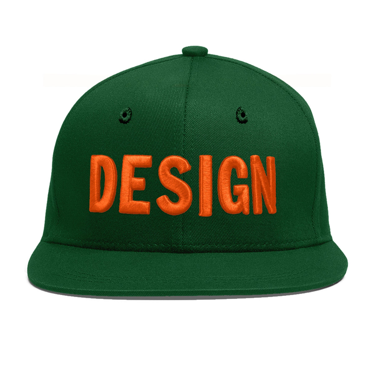 Custom Green 3D Puff Embroidery Flat Embroidery Casual Sport Baseball Cap