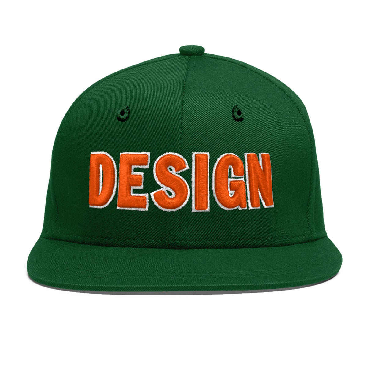 Custom Green 3D Puff Embroidery Flat Embroidery Casual Sport Baseball Cap