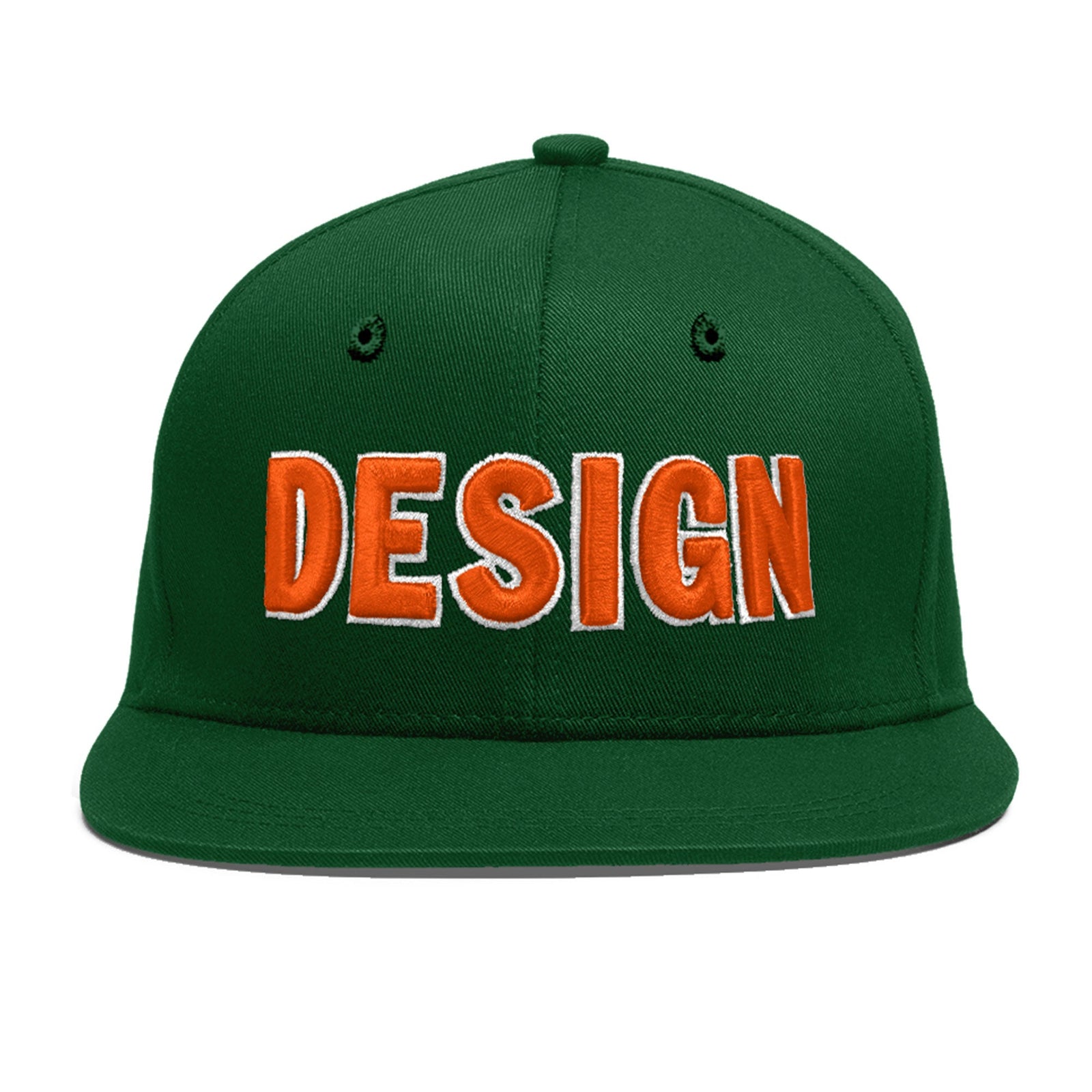 Custom Green 3D Puff Embroidery Flat Embroidery Casual Sport Baseball Cap
