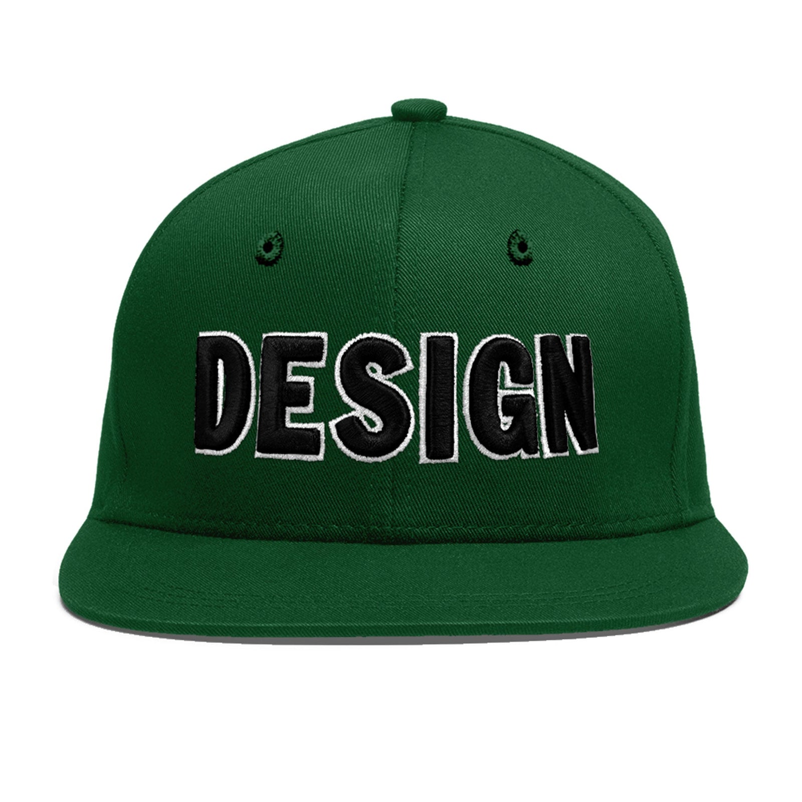 Custom Green 3D Puff Embroidery Flat Embroidery Casual Sport Baseball Cap