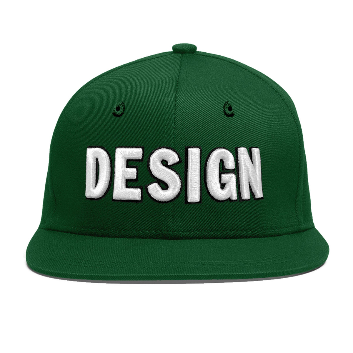Custom Green 3D Puff Embroidery Flat Embroidery Casual Sport Baseball Cap