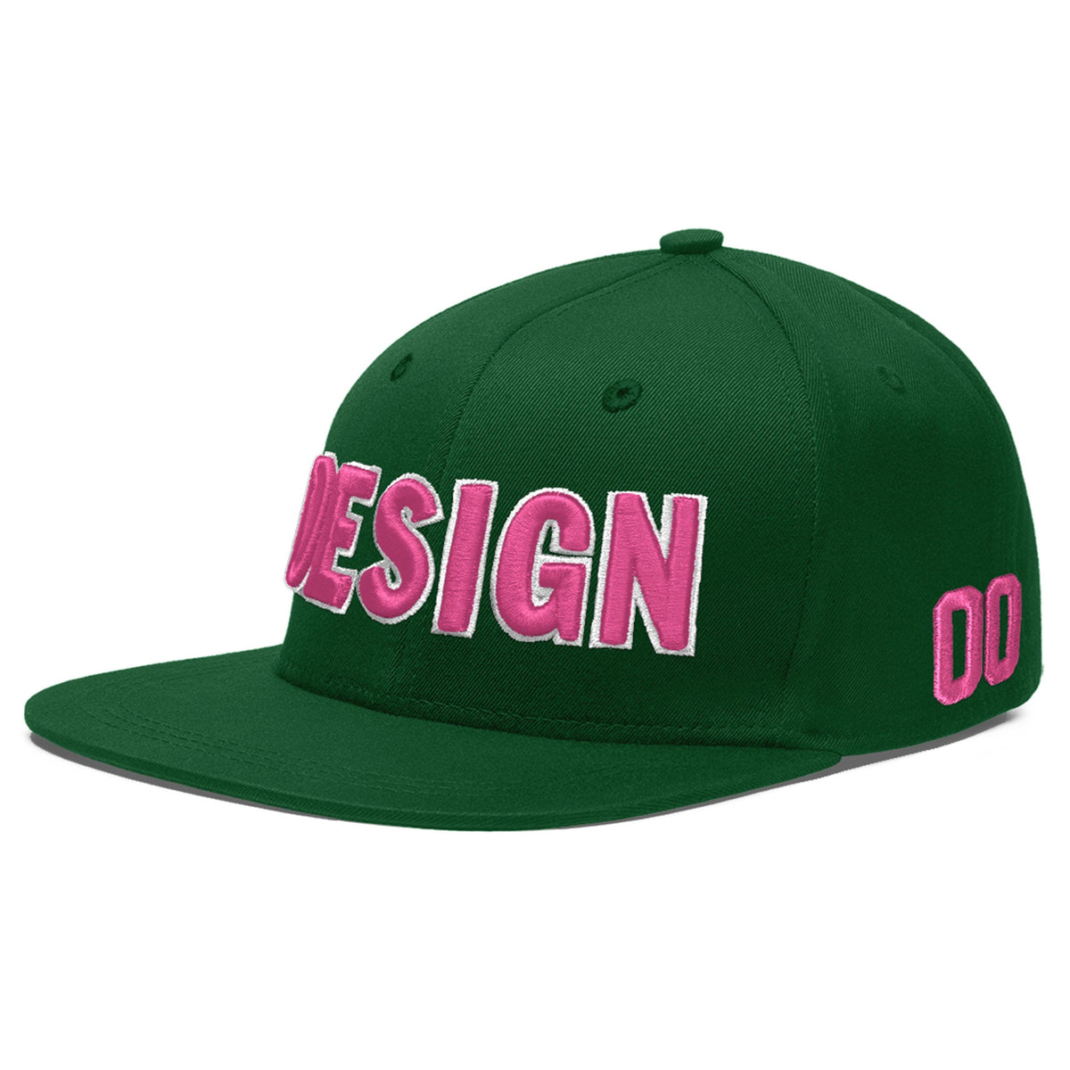 Custom Green 3D Puff Embroidery Flat Embroidery Casual Sport Baseball Cap