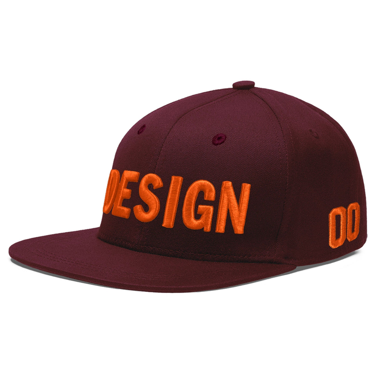 Custom Burgundy 3D Puff Embroidery Flat Embroidery Casual Sport Baseball Cap