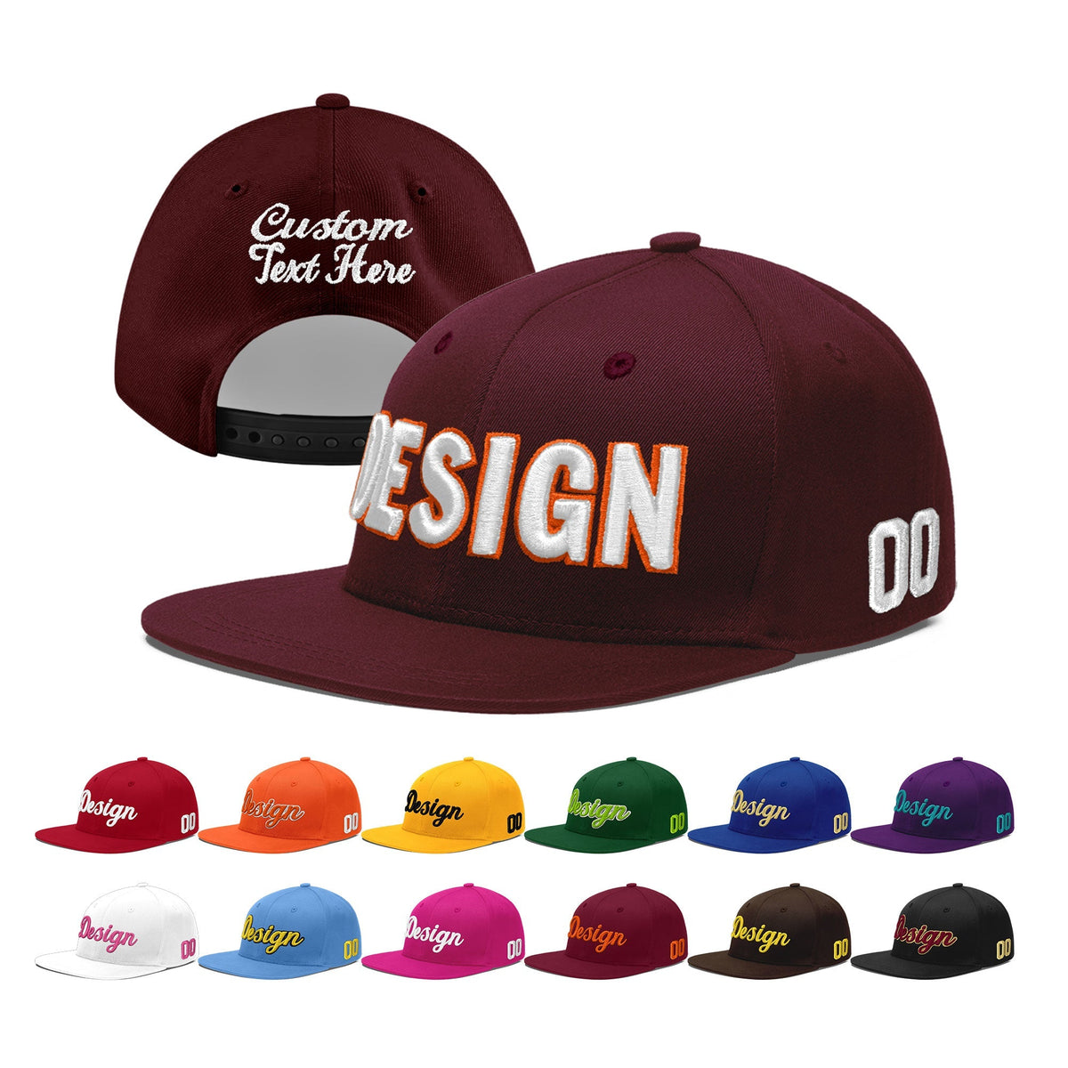 Custom Burgundy 3D Puff Embroidery Flat Embroidery Casual Sport Baseball Cap
