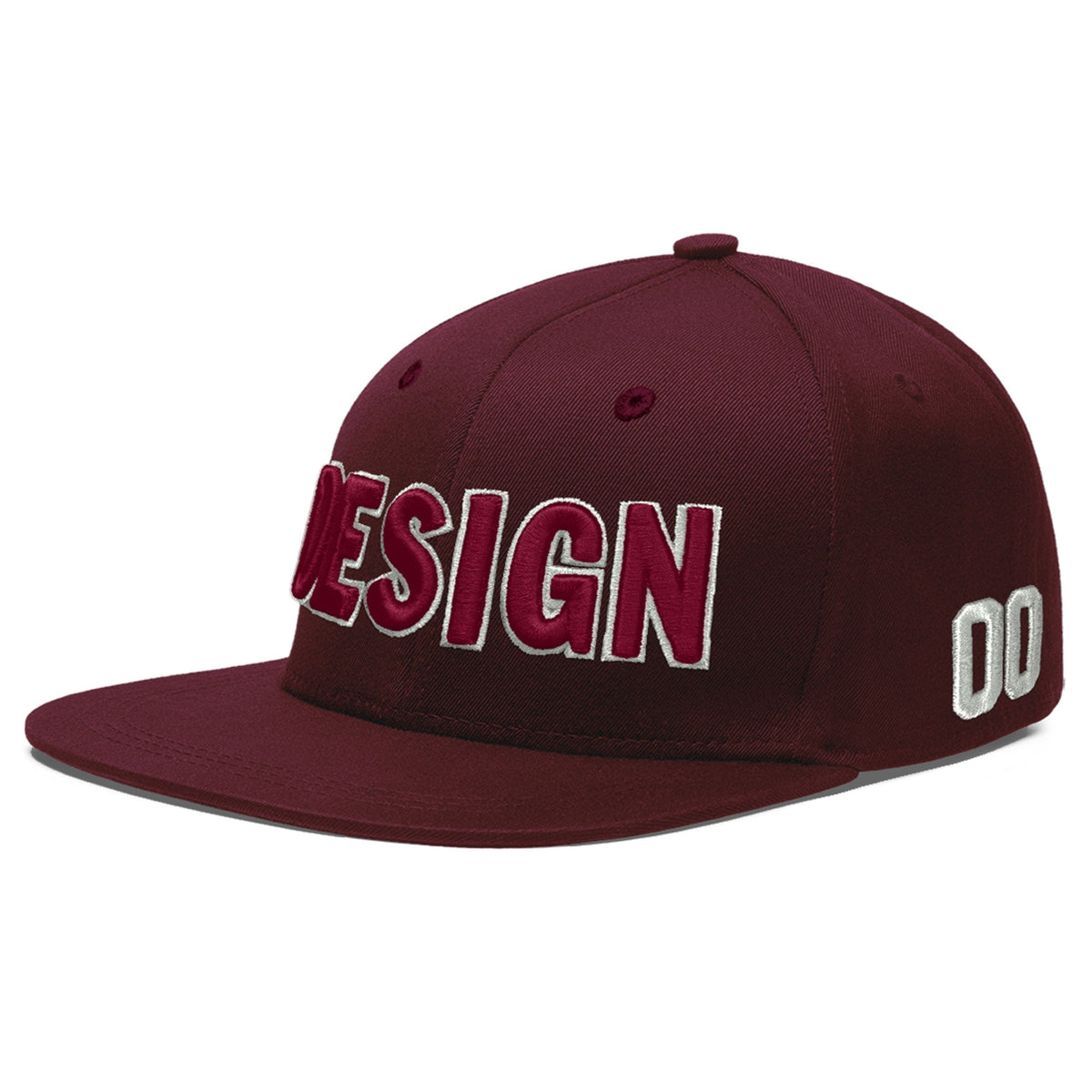 Custom Burgundy 3D Puff Embroidery Flat Embroidery Casual Sport Baseball Cap
