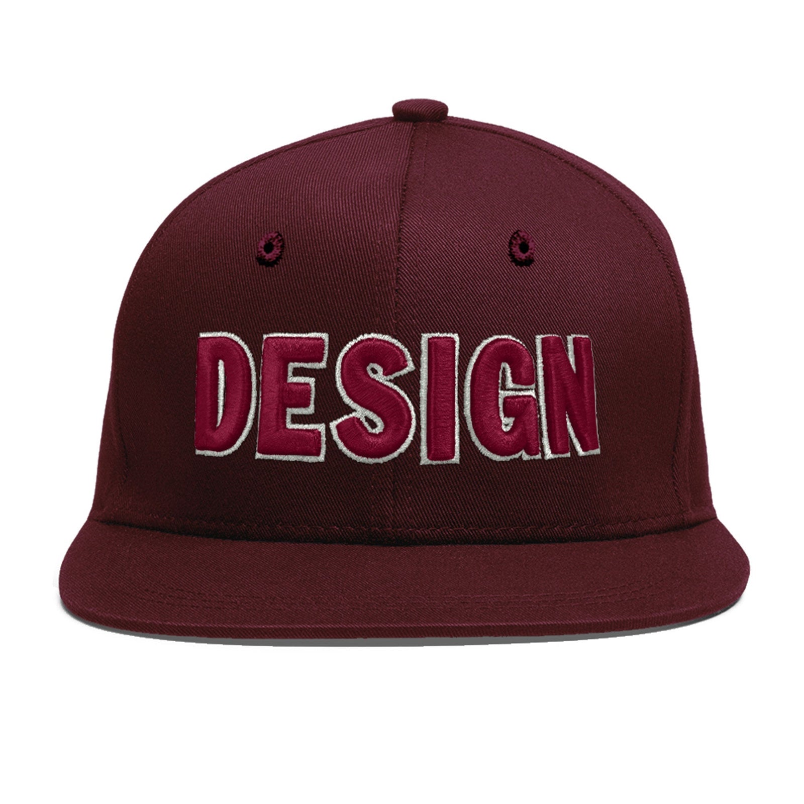 Custom Burgundy 3D Puff Embroidery Flat Embroidery Casual Sport Baseball Cap