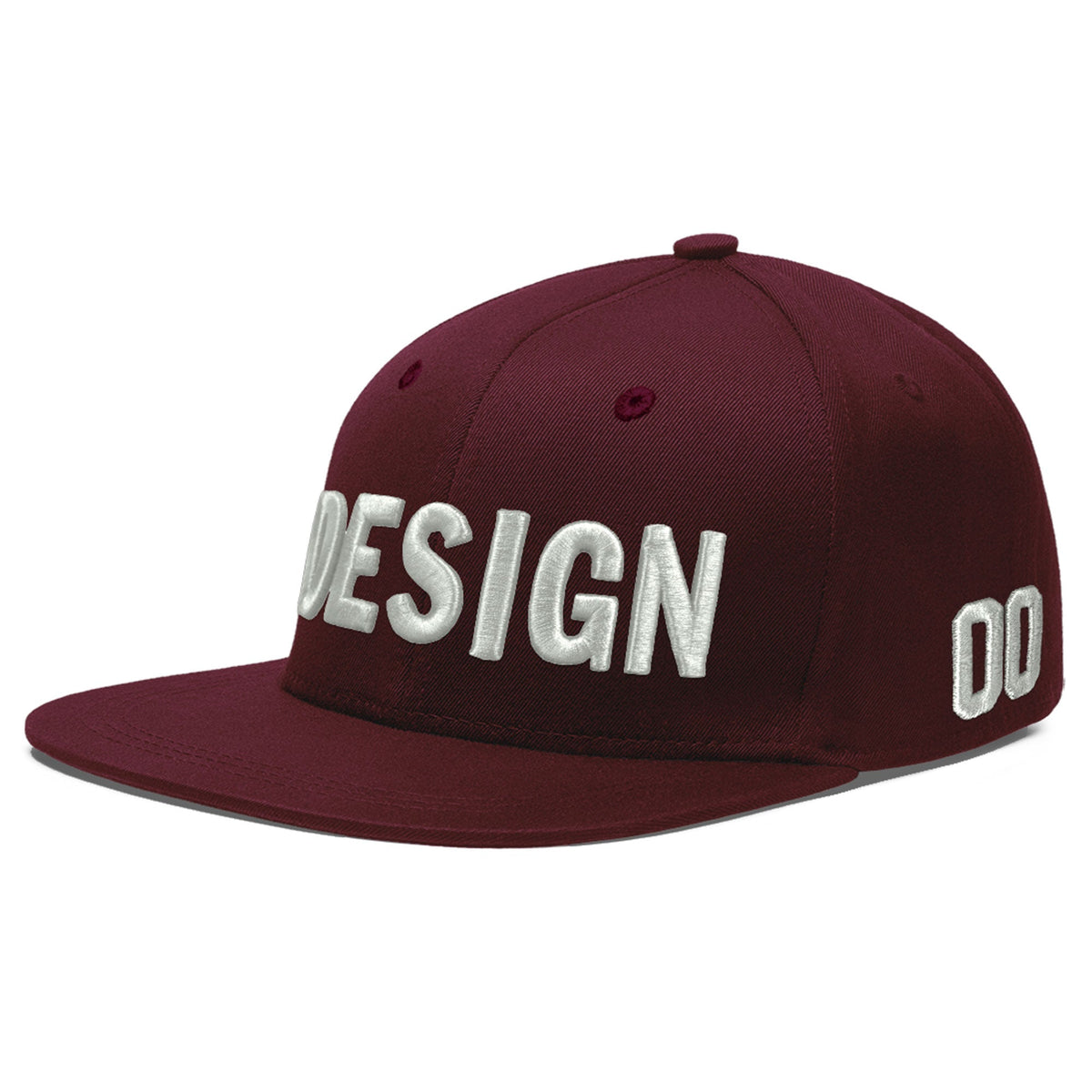 Custom Burgundy 3D Puff Embroidery Flat Embroidery Casual Sport Baseball Cap