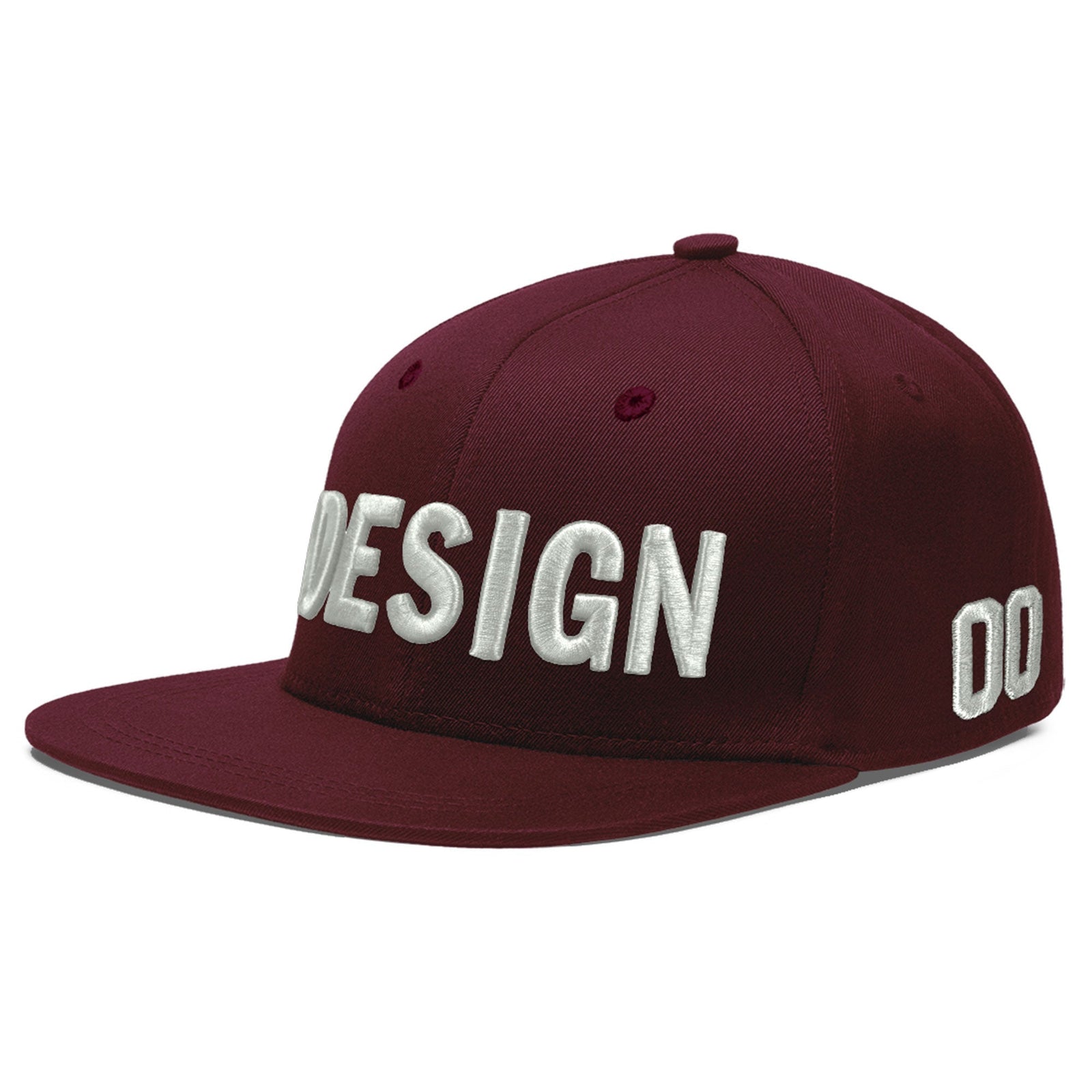 Custom Burgundy 3D Puff Embroidery Flat Embroidery Casual Sport Baseball Cap