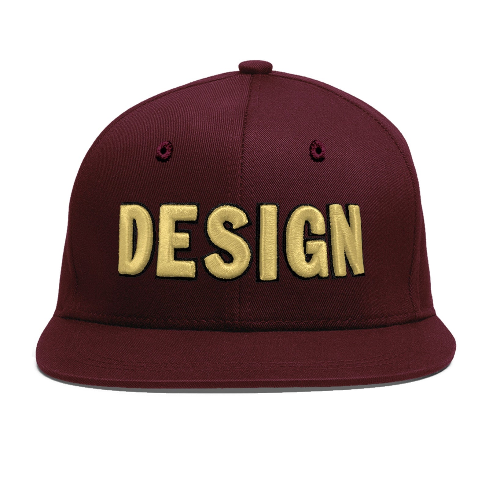 Custom Burgundy 3D Puff Embroidery Flat Embroidery Casual Sport Baseball Cap