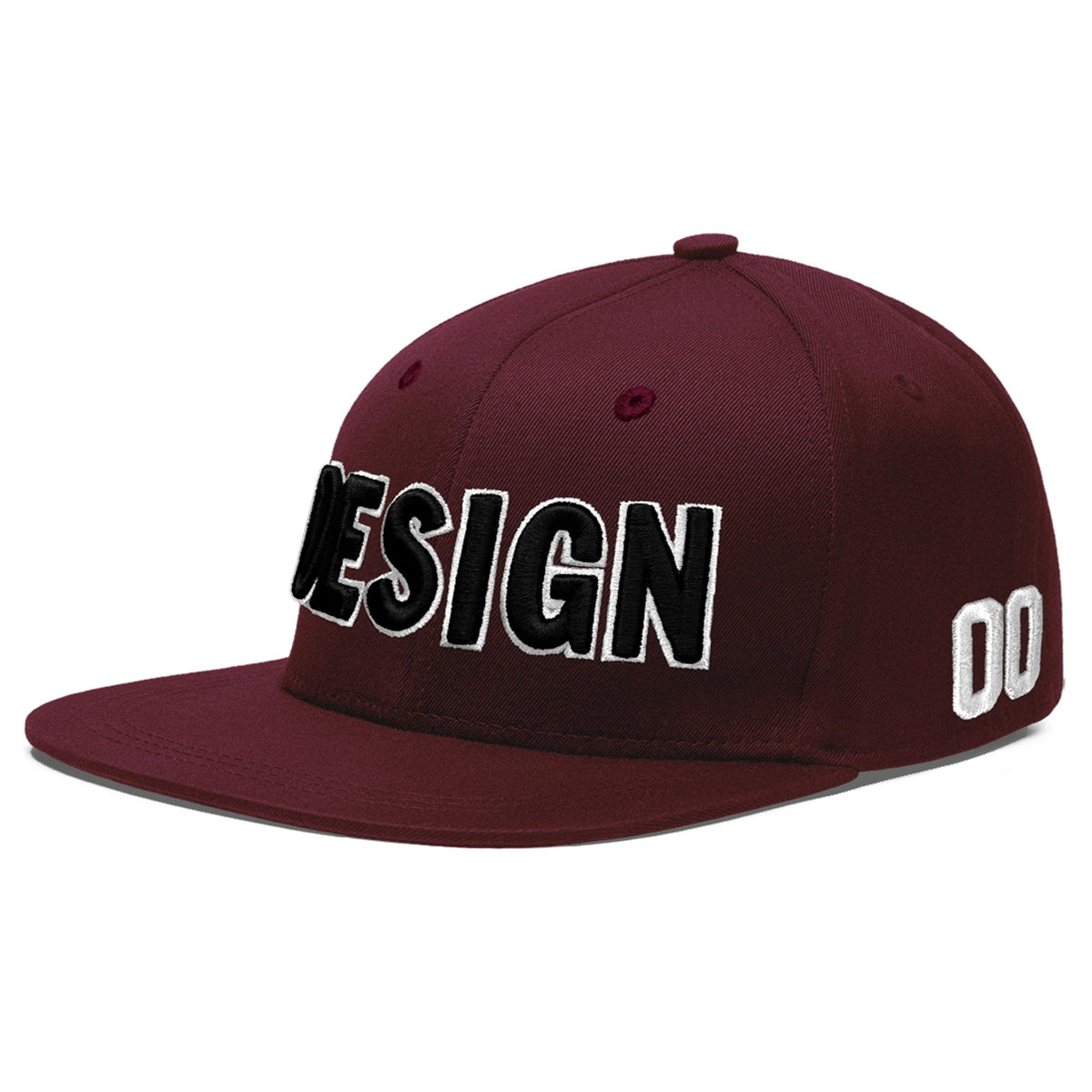 Custom Burgundy 3D Puff Embroidery Flat Embroidery Casual Sport Baseball Cap