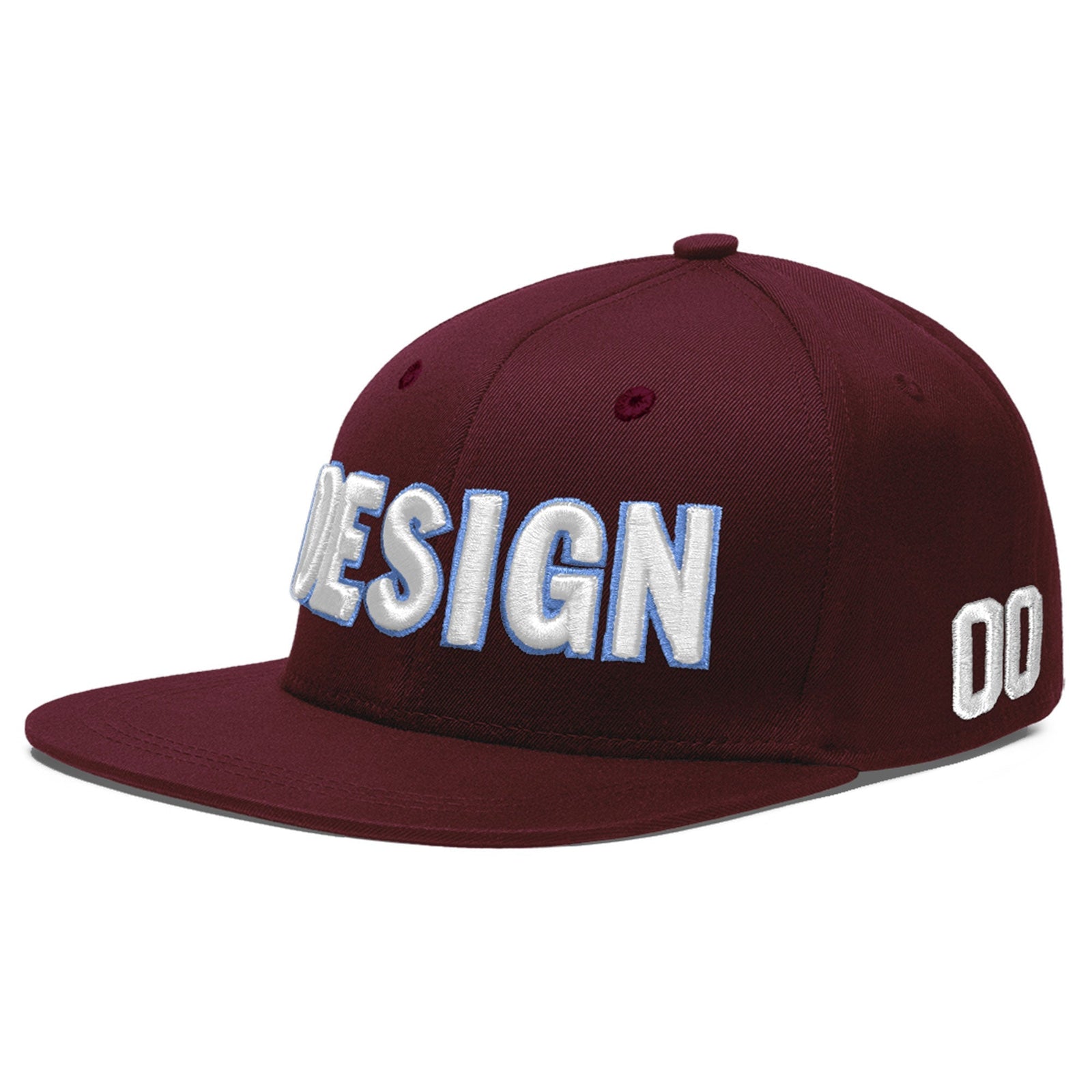 Custom Burgundy 3D Puff Embroidery Flat Embroidery Casual Sport Baseball Cap
