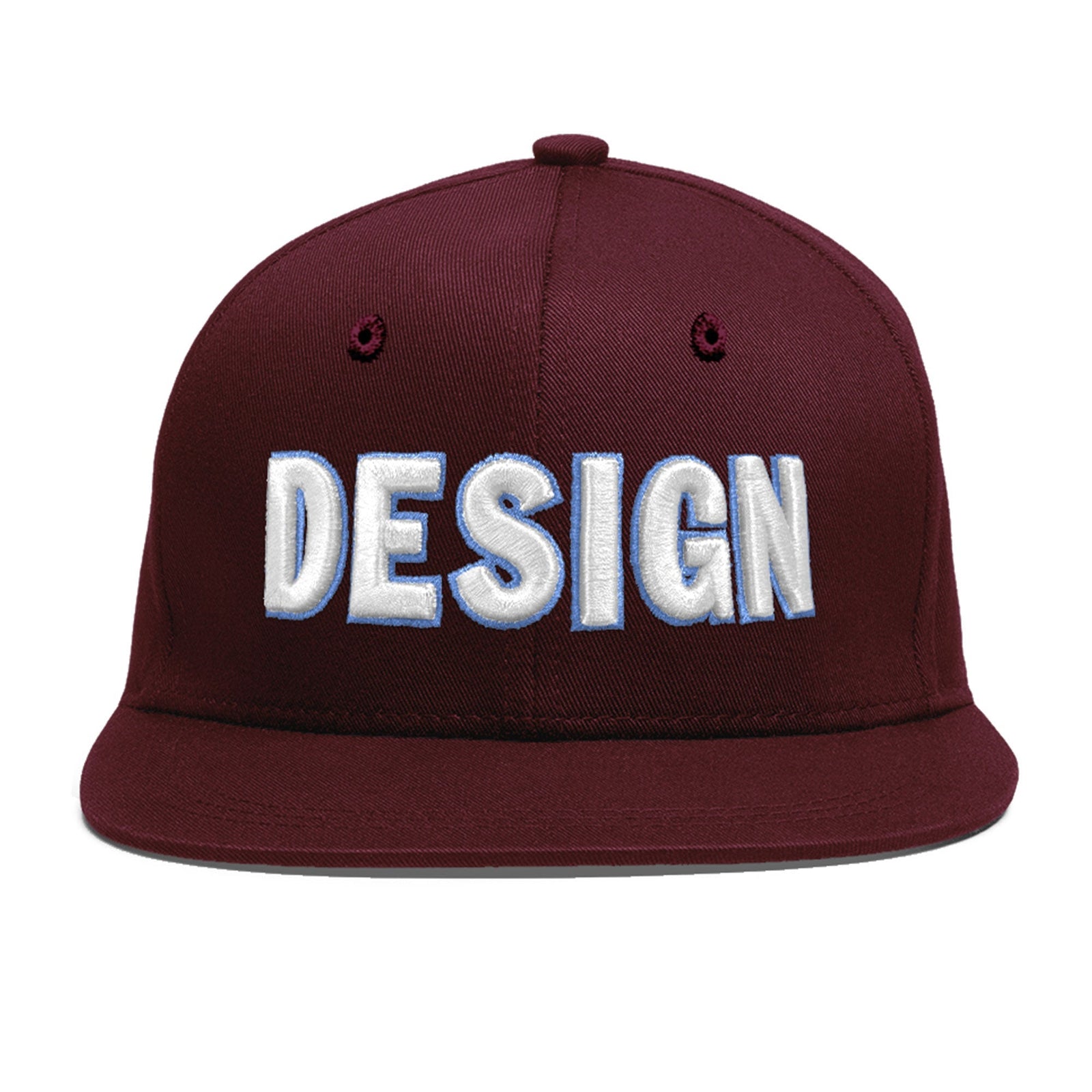 Custom Burgundy 3D Puff Embroidery Flat Embroidery Casual Sport Baseball Cap