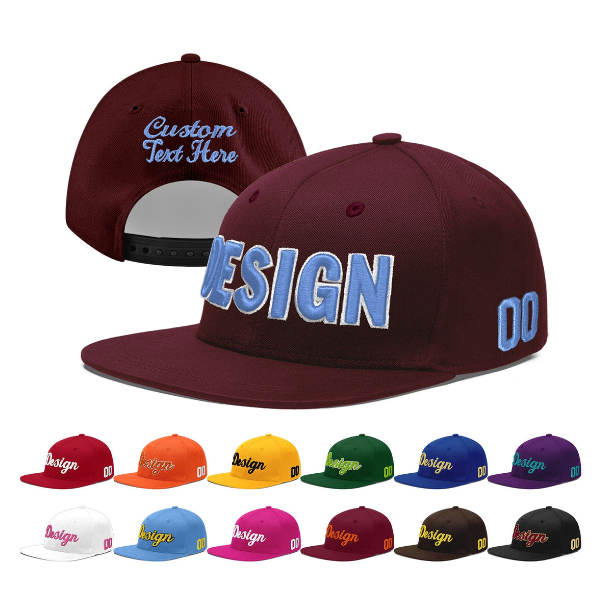 Custom Burgundy 3D Puff Embroidery Flat Embroidery Casual Sport Baseball Cap