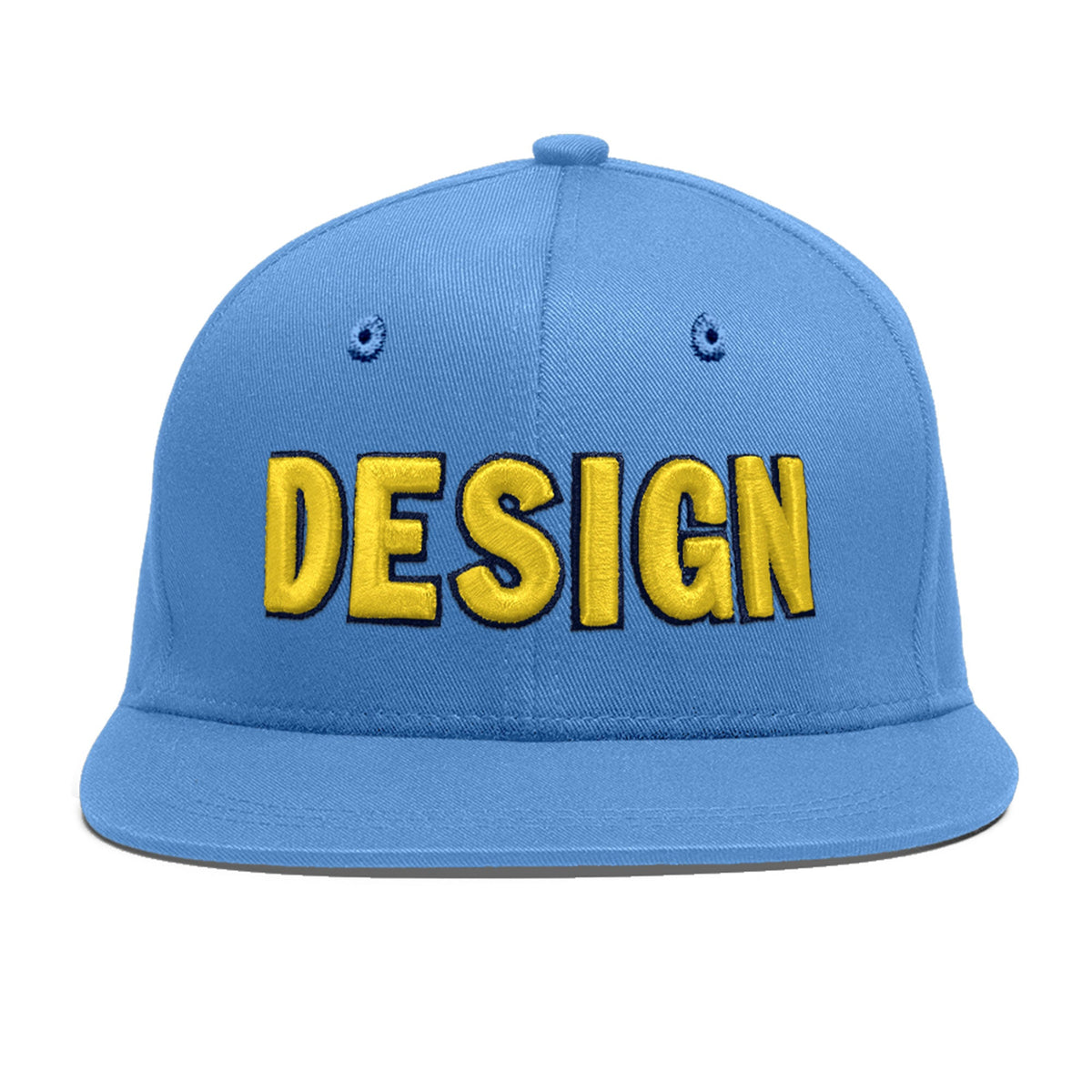 Custom Powder Blue 3D Puff Embroidery Flat Embroidery Casual Sport Baseball Cap