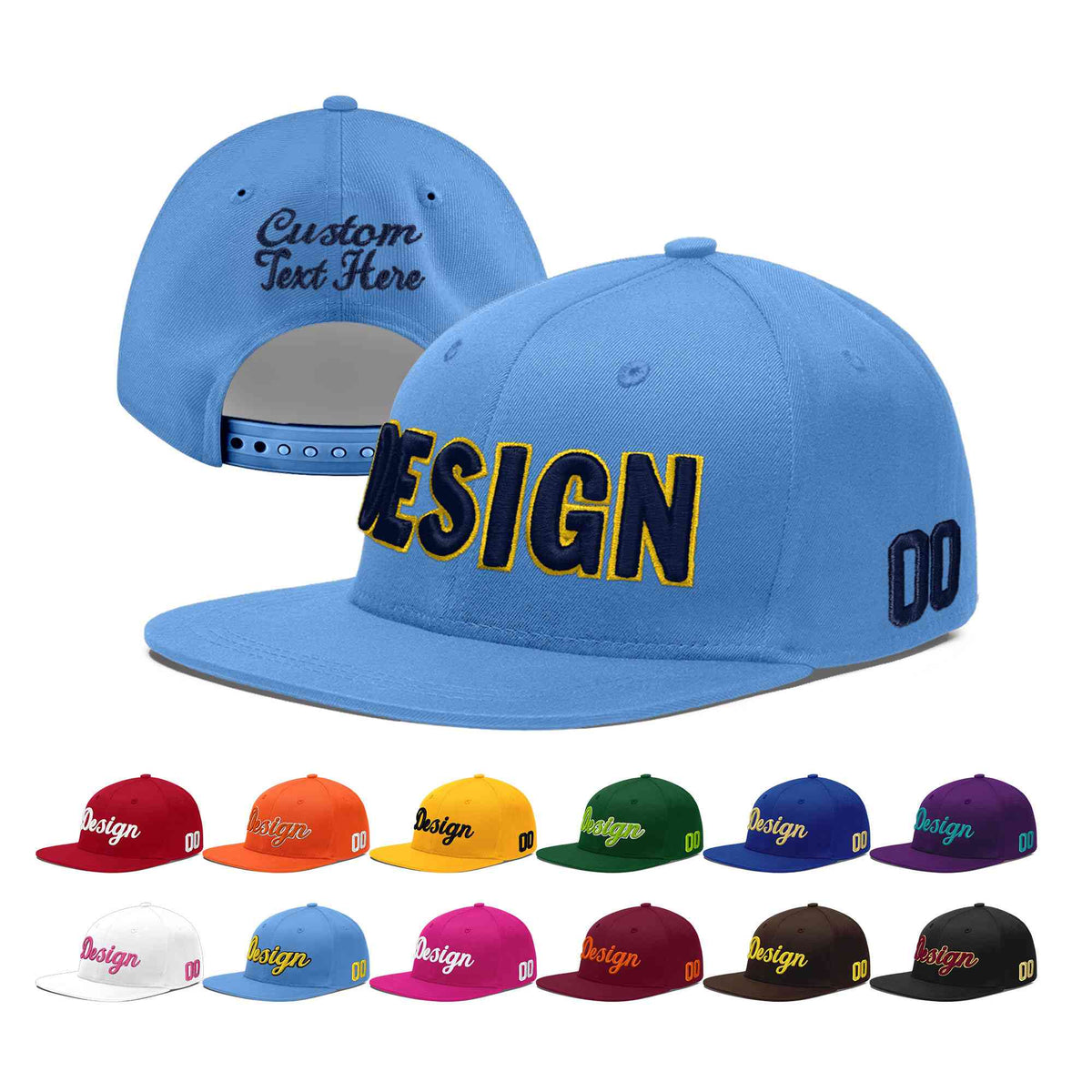 Custom Light Blue 3D Puff Embroidery Flat Embroidery Casual Sport Baseball Cap
