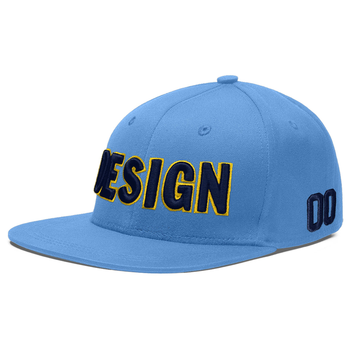 Custom Powder Blue 3D Puff Embroidery Flat Embroidery Casual Sport Baseball Cap
