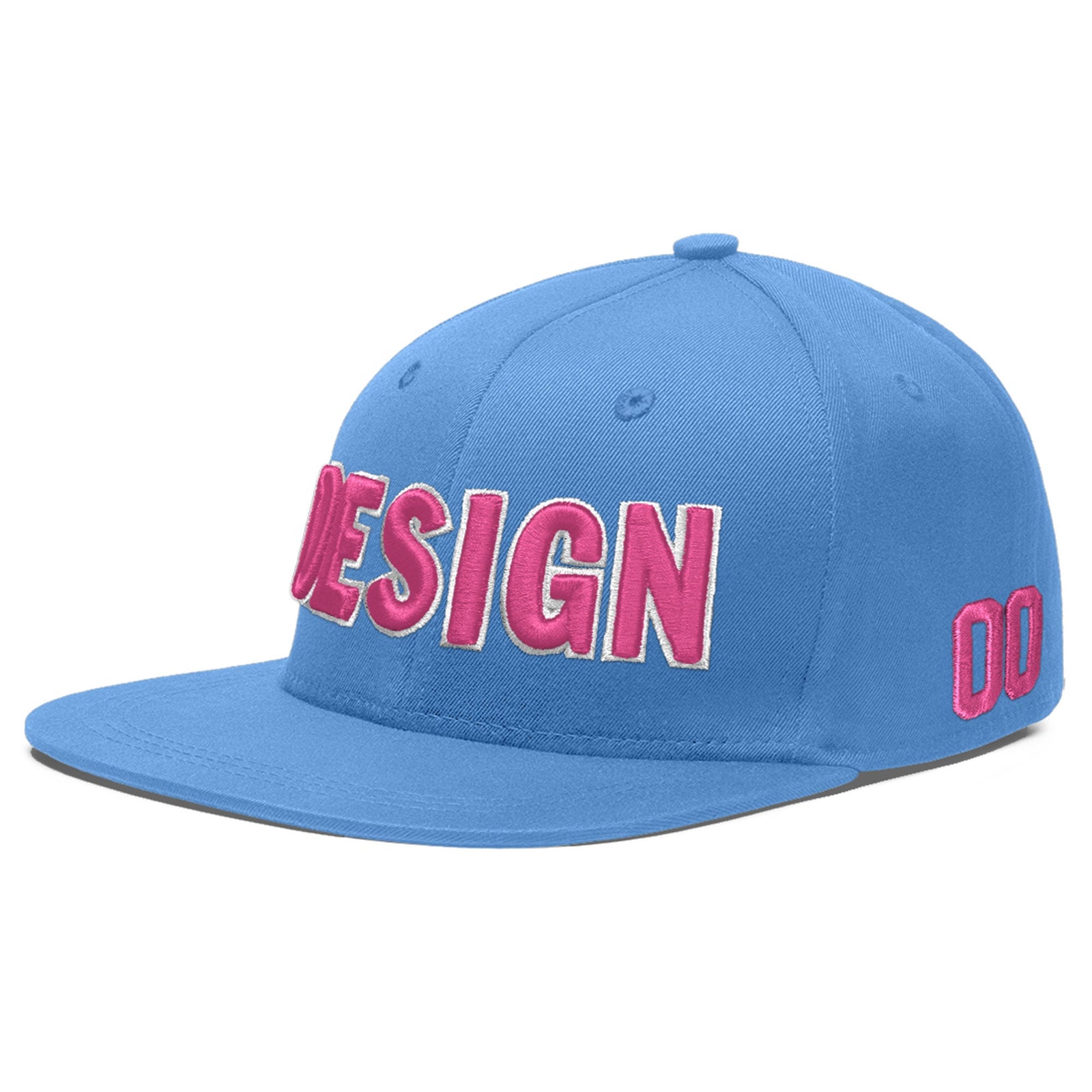 Custom Powder Blue 3D Puff Embroidery Flat Embroidery Casual Sport Baseball Cap