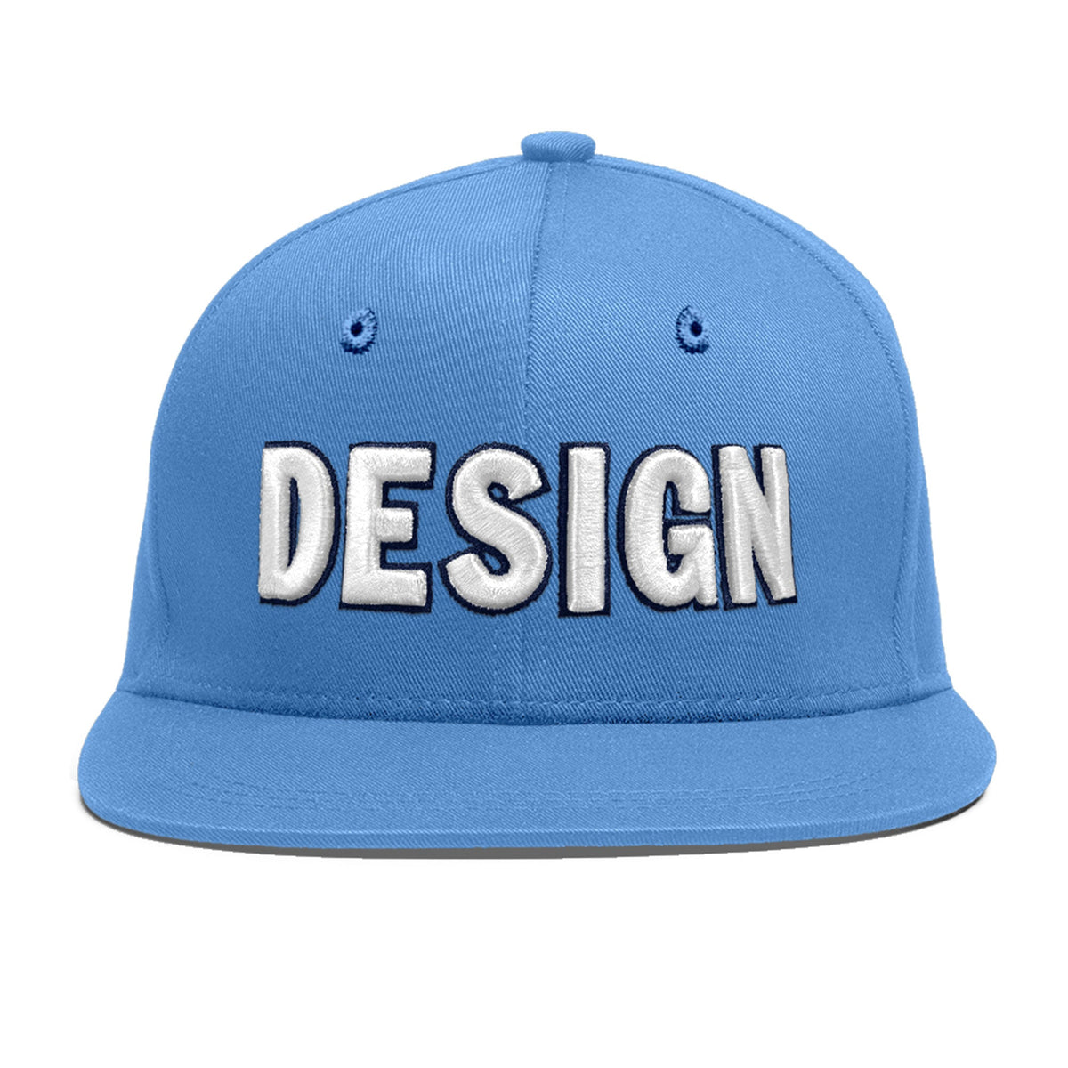 Custom Powder Blue 3D Puff Embroidery Flat Embroidery Casual Sport Baseball Cap
