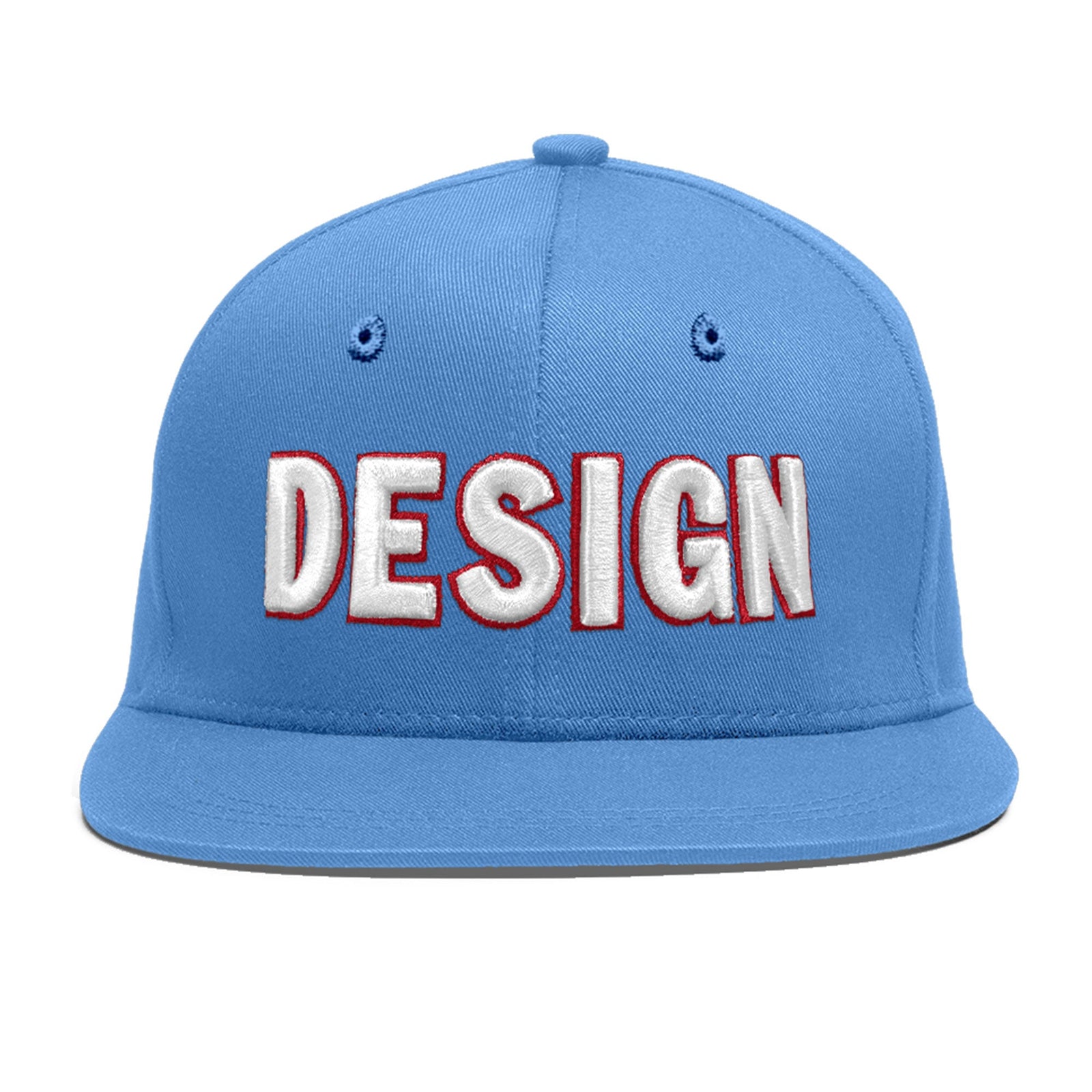 Custom Powder Blue 3D Puff Embroidery Flat Embroidery Casual Sport Baseball Cap