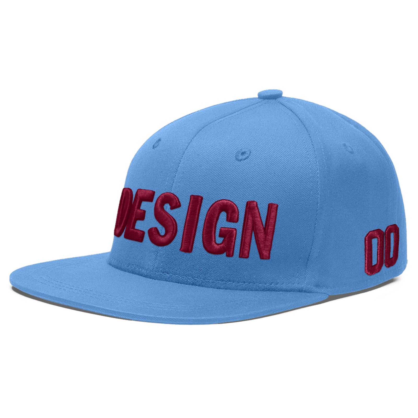 Custom Powder Blue 3D Puff Embroidery Flat Embroidery Casual Sport Baseball Cap