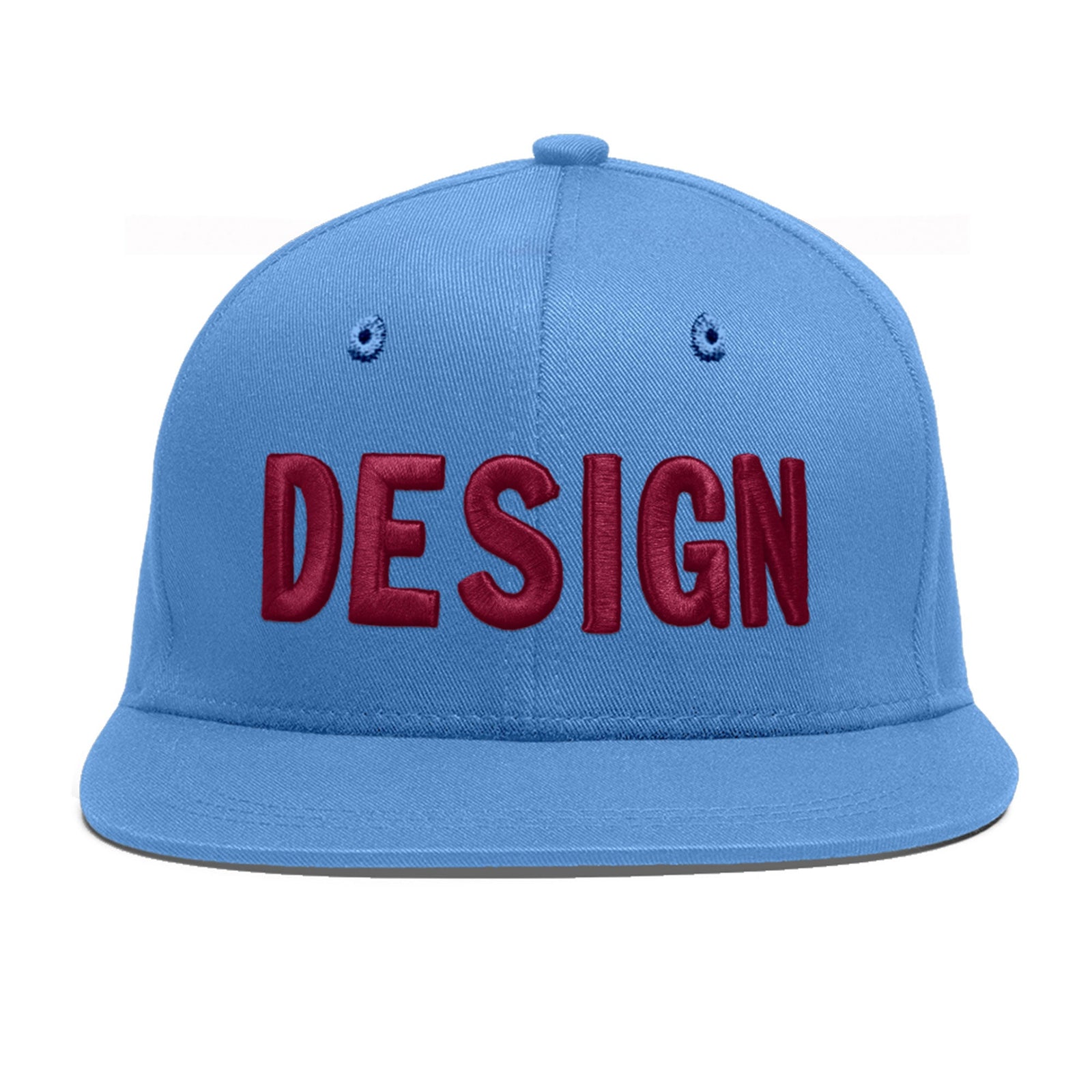 Custom Powder Blue 3D Puff Embroidery Flat Embroidery Casual Sport Baseball Cap