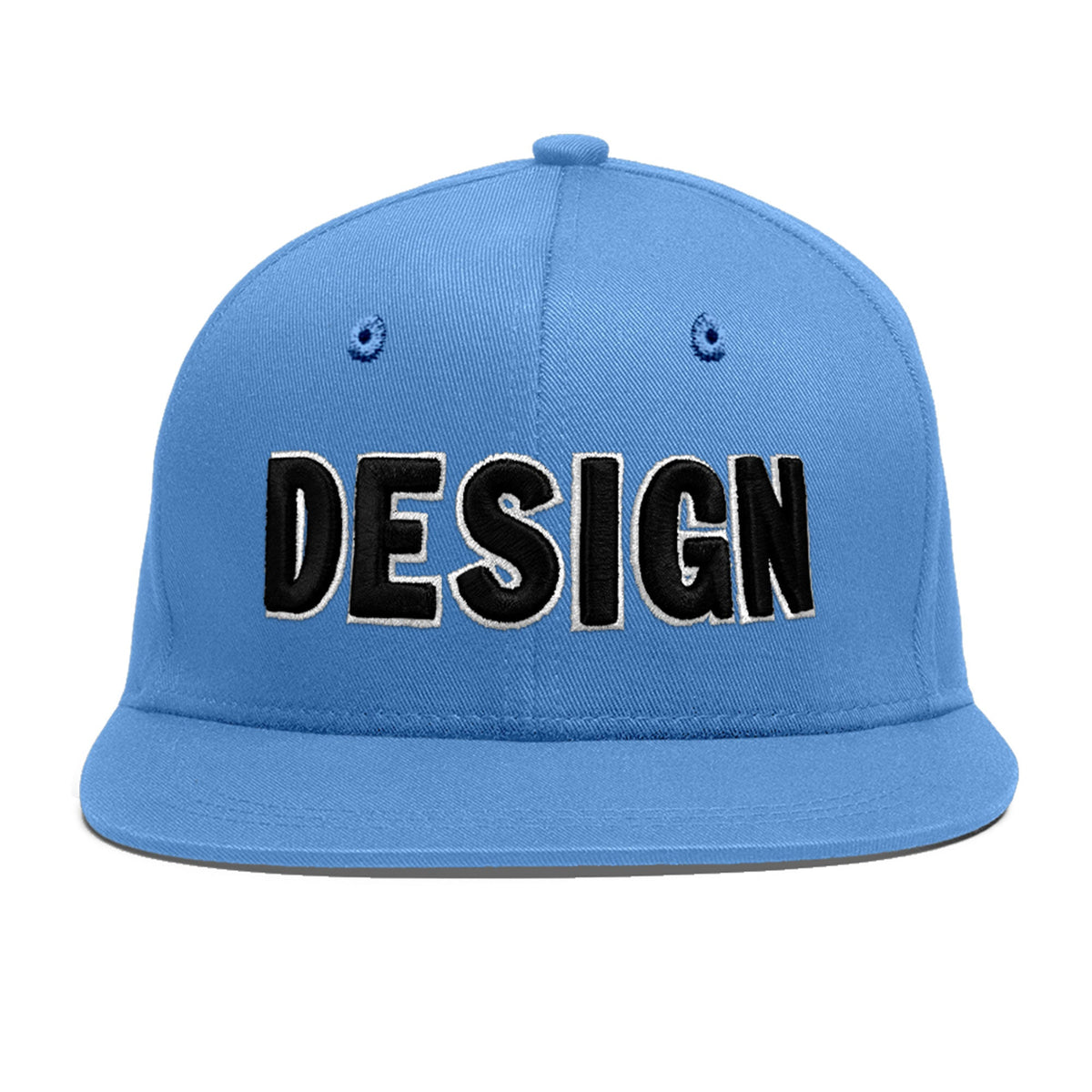 Custom Powder Blue 3D Puff Embroidery Flat Embroidery Casual Sport Baseball Cap