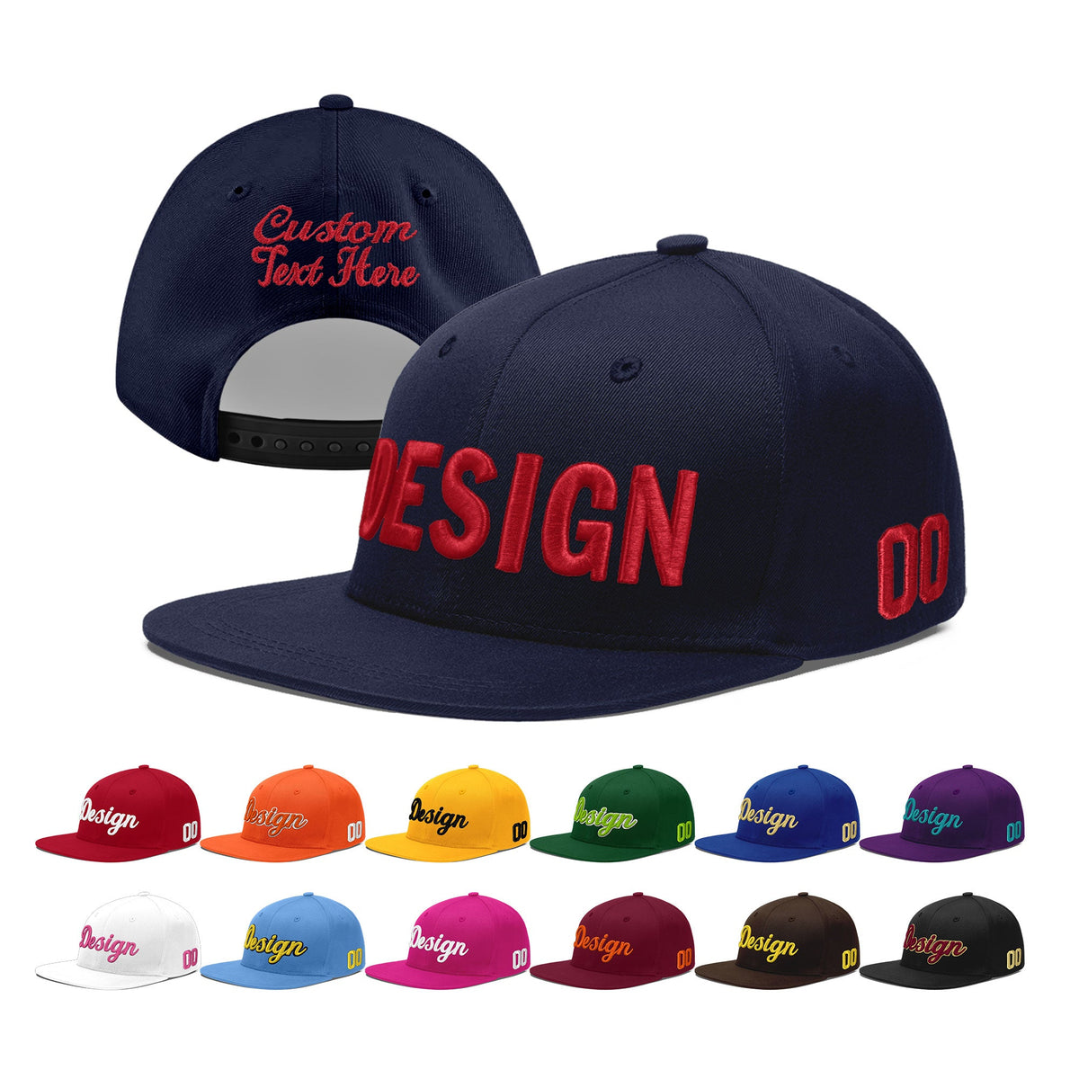 Custom Navy 3D Puff Embroidery Flat Embroidery Casual Sport Baseball Cap
