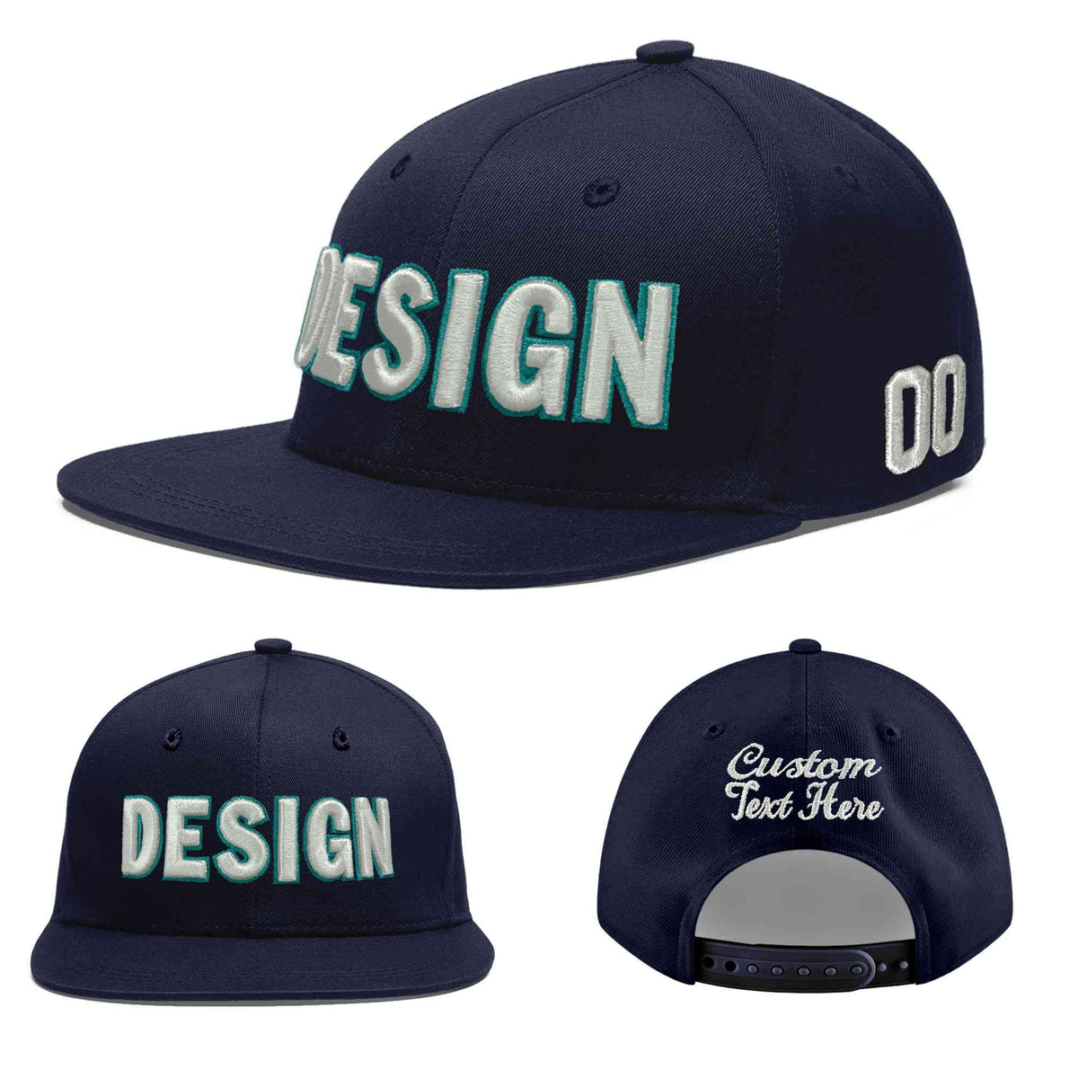 Custom Navy 3D Puff Embroidery Flat Embroidery Casual Sport Baseball Cap
