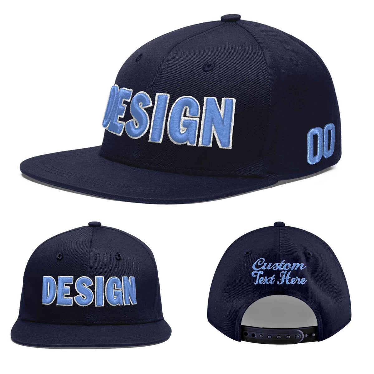 Custom Navy 3D Puff Embroidery Flat Embroidery Casual Sport Baseball Cap