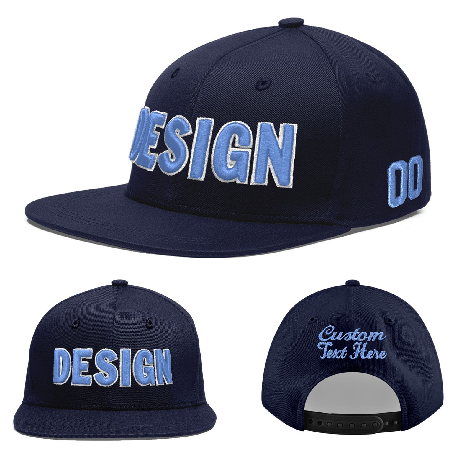 Custom Navy 3D Puff Embroidery Flat Embroidery Casual Sport Baseball Cap