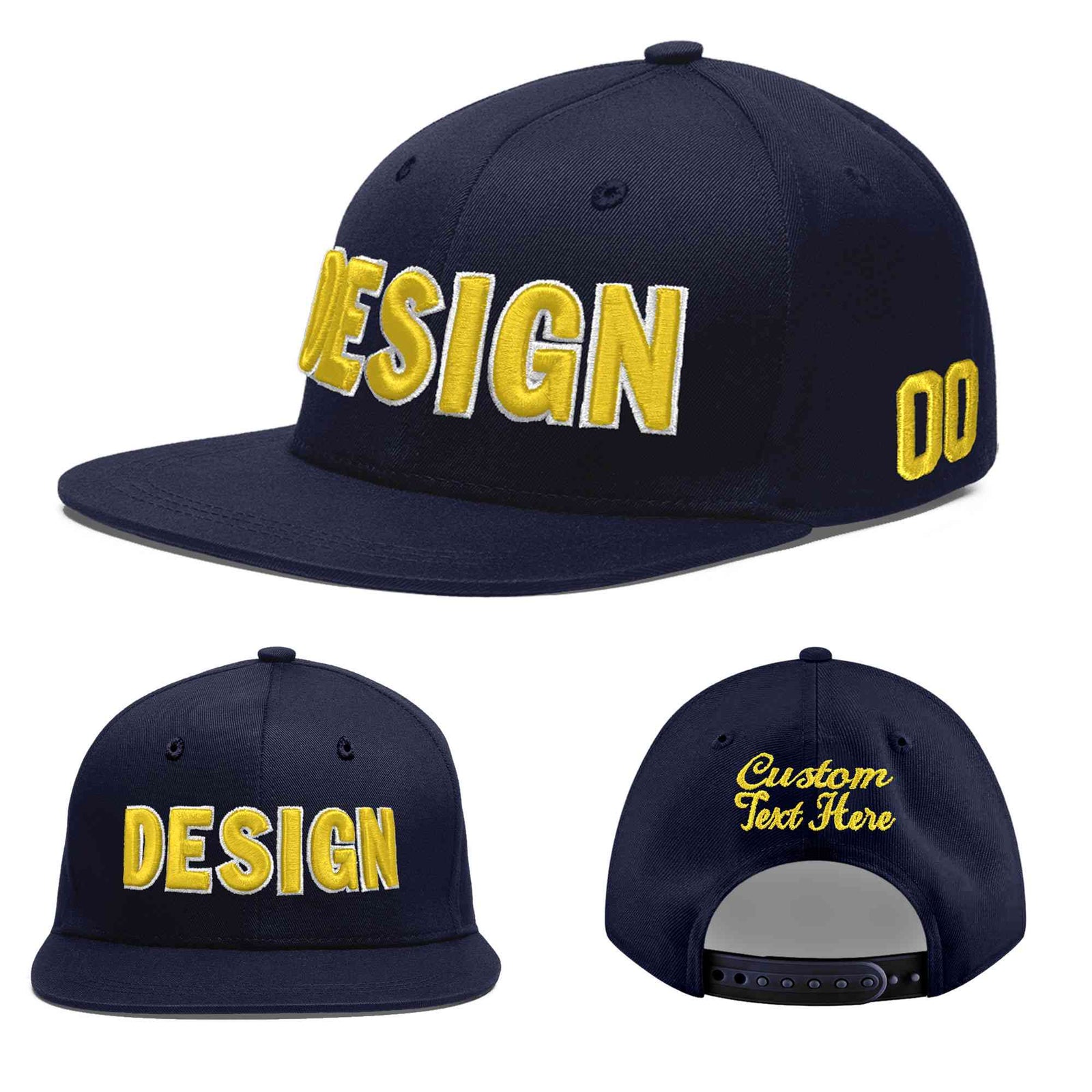 Custom Navy 3D Puff Embroidery Flat Embroidery Casual Sport Baseball Cap