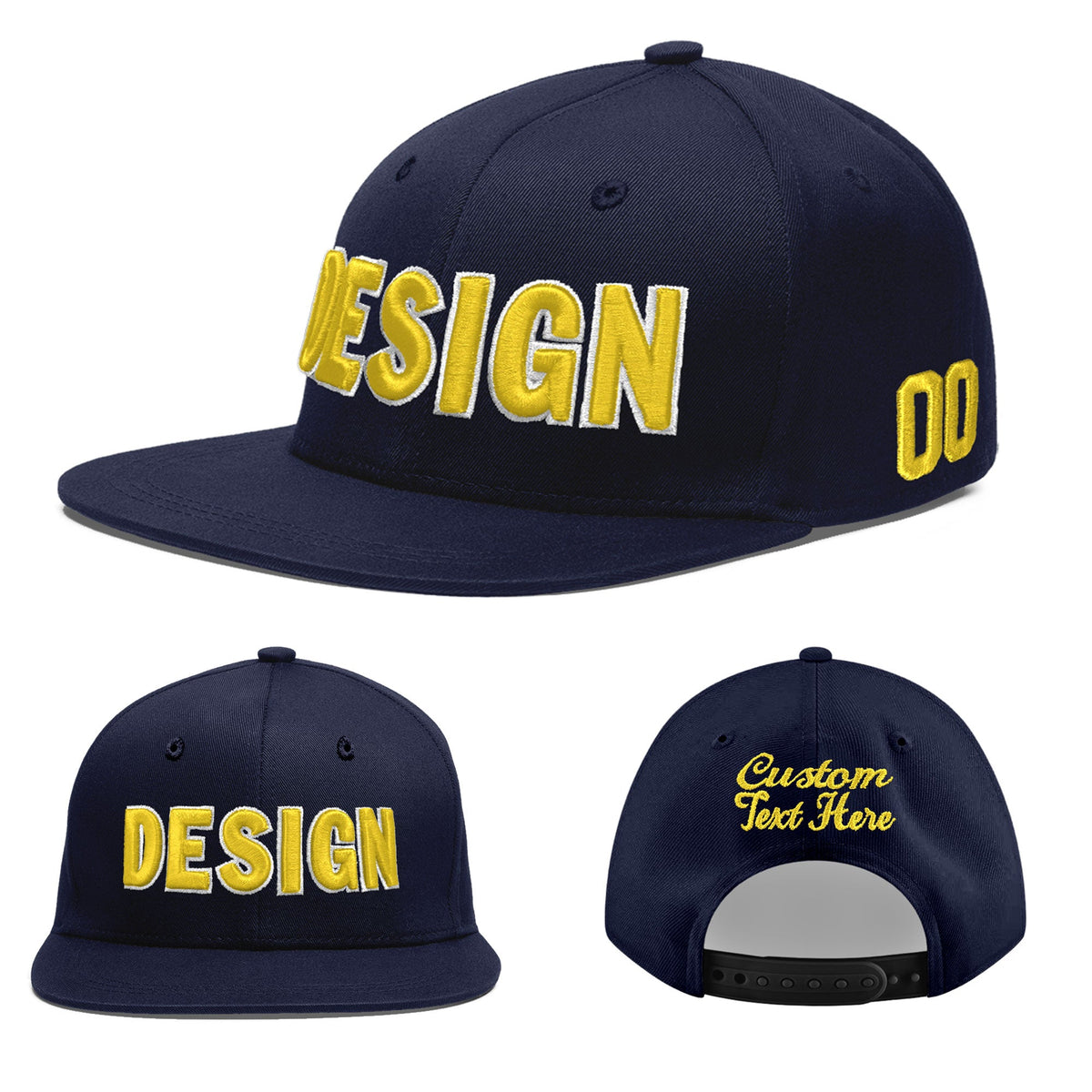 Custom Navy 3D Puff Embroidery Flat Embroidery Casual Sport Baseball Cap