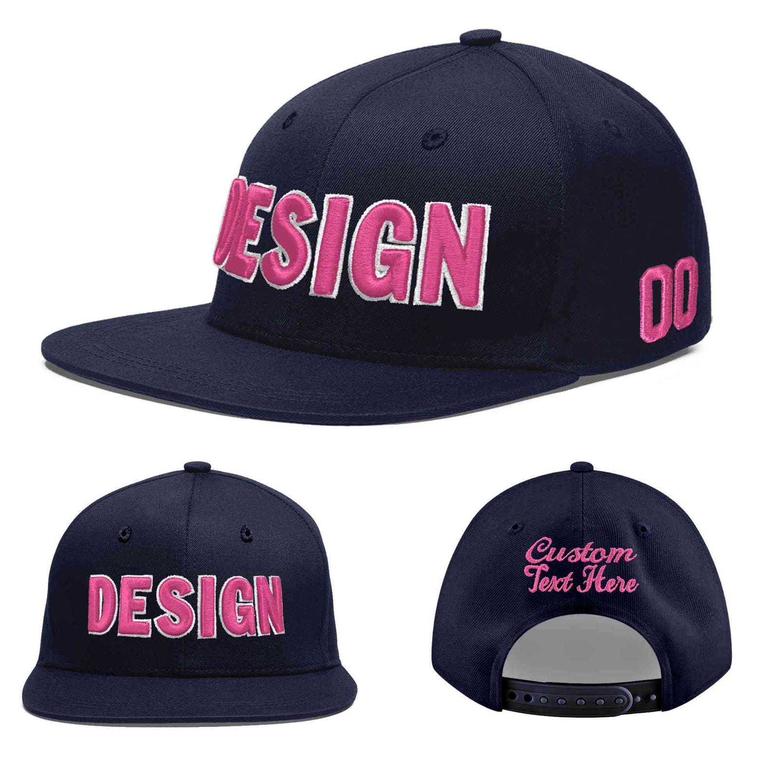 Custom Navy 3D Puff Embroidery Flat Embroidery Casual Sport Baseball Cap