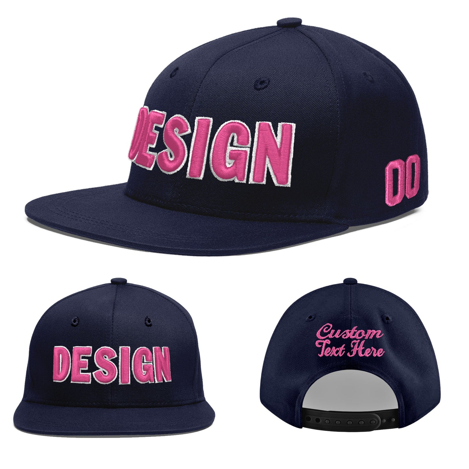 Custom Navy 3D Puff Embroidery Flat Embroidery Casual Sport Baseball Cap