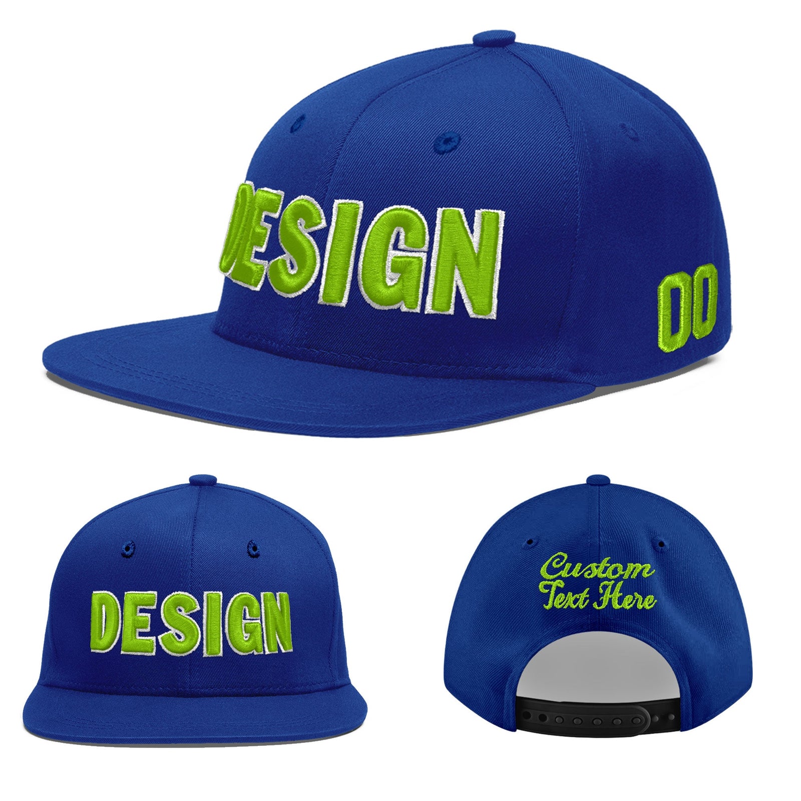 Custom Royal 3D Puff Embroidery Flat Embroidery Casual Sport Baseball Cap