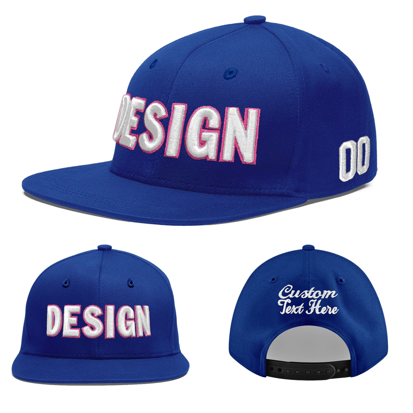 Custom Royal 3D Puff Embroidery Flat Embroidery Casual Sport Baseball Cap