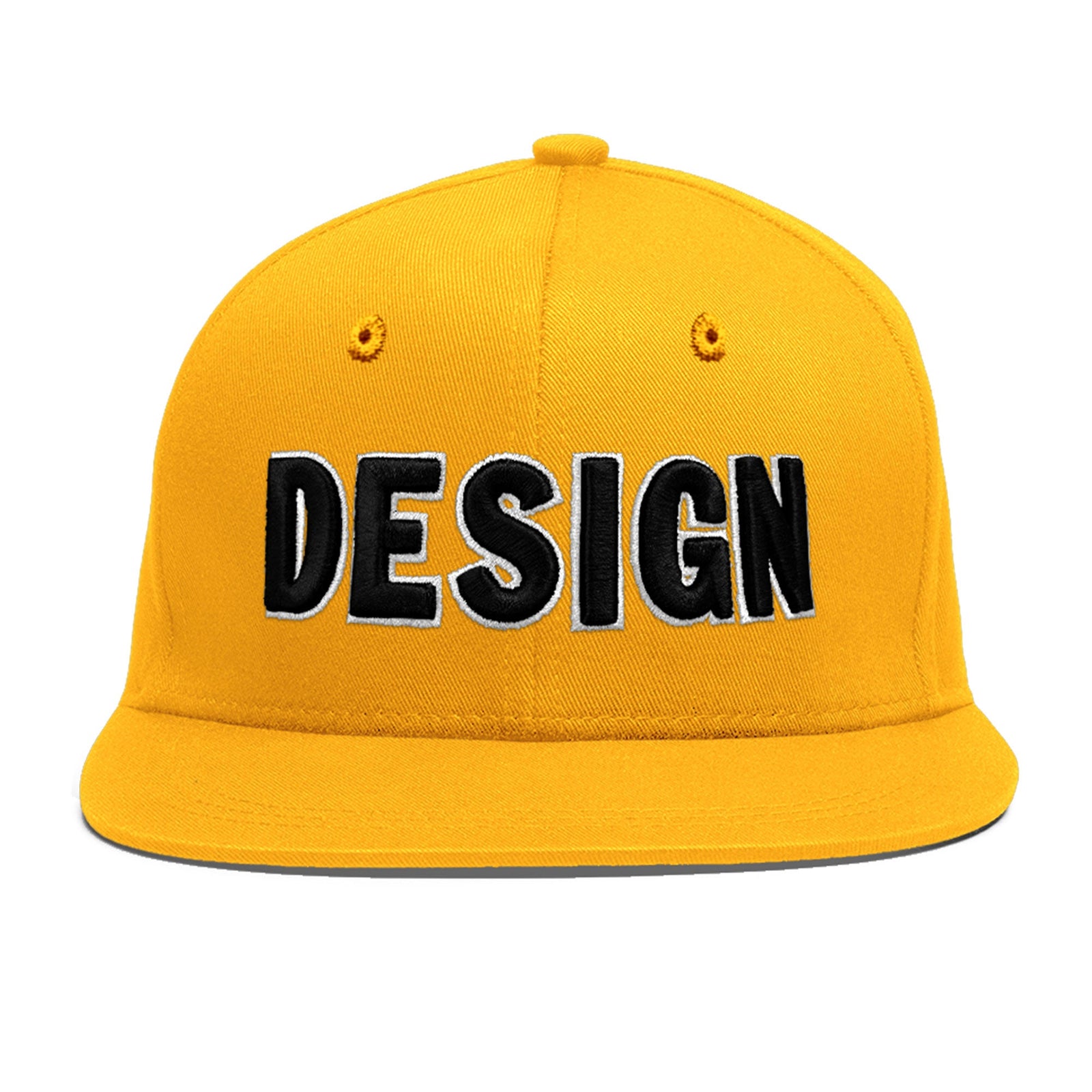 Custom Yellow 3D Puff Embroidery Flat Embroidery Casual Sport Baseball Cap