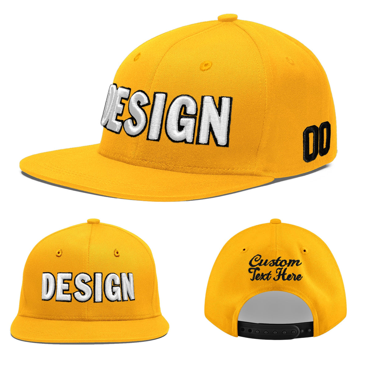 Custom Yellow 3D Puff Embroidery Flat Embroidery Casual Sport Baseball Cap