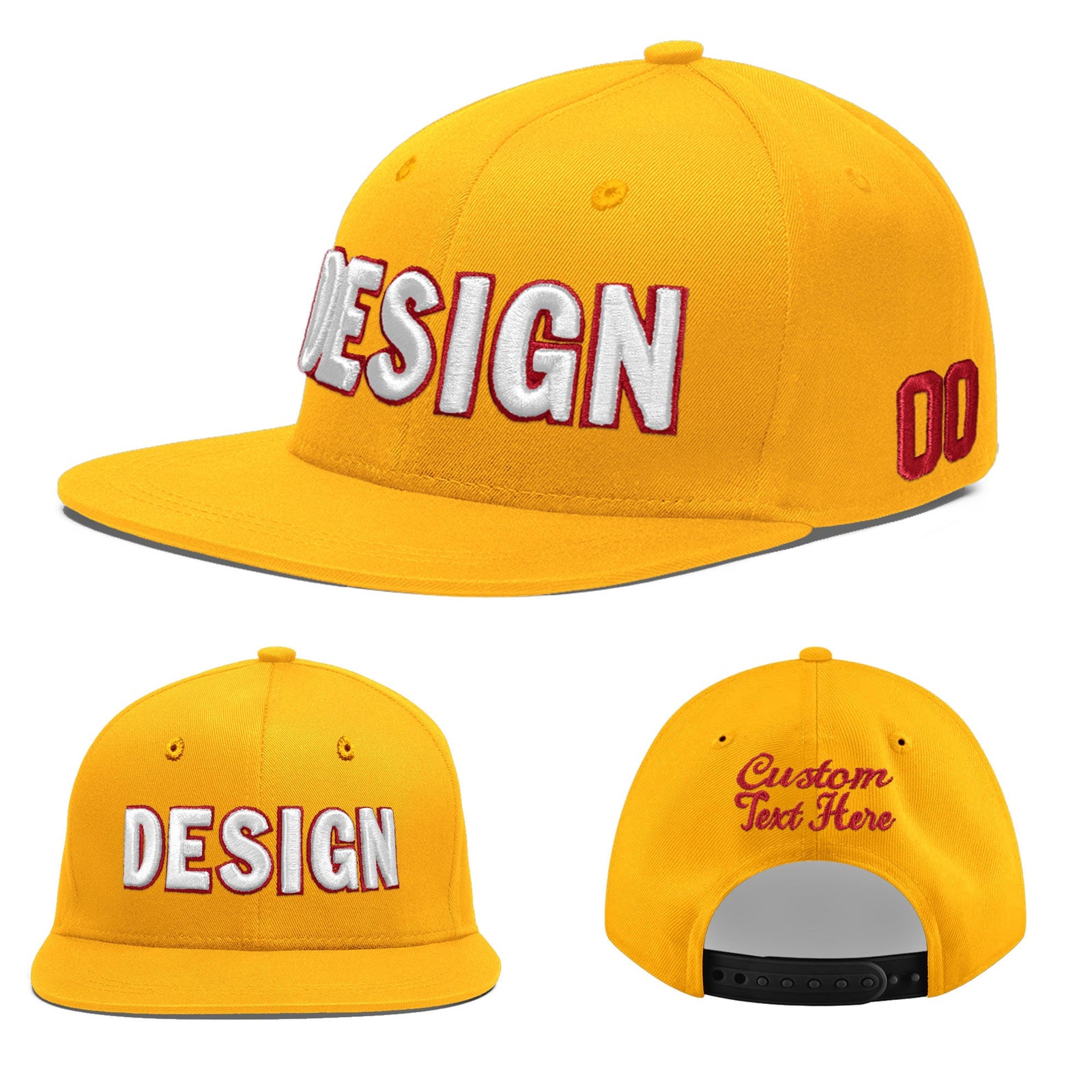 Custom Yellow 3D Puff Embroidery Flat Embroidery Casual Sport Baseball Cap