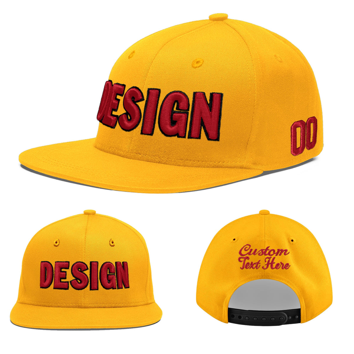 Custom Yellow 3D Puff Embroidery Flat Embroidery Casual Sport Baseball Cap