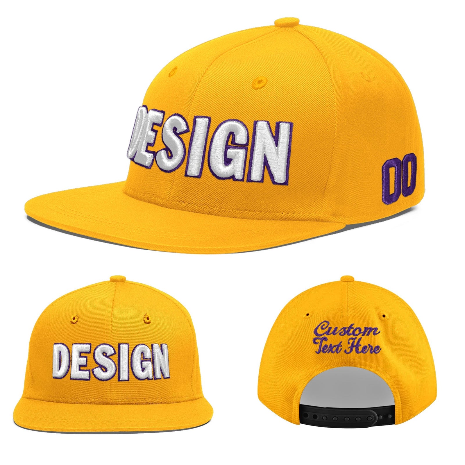 Custom Yellow 3D Puff Embroidery Flat Embroidery Casual Sport Baseball Cap